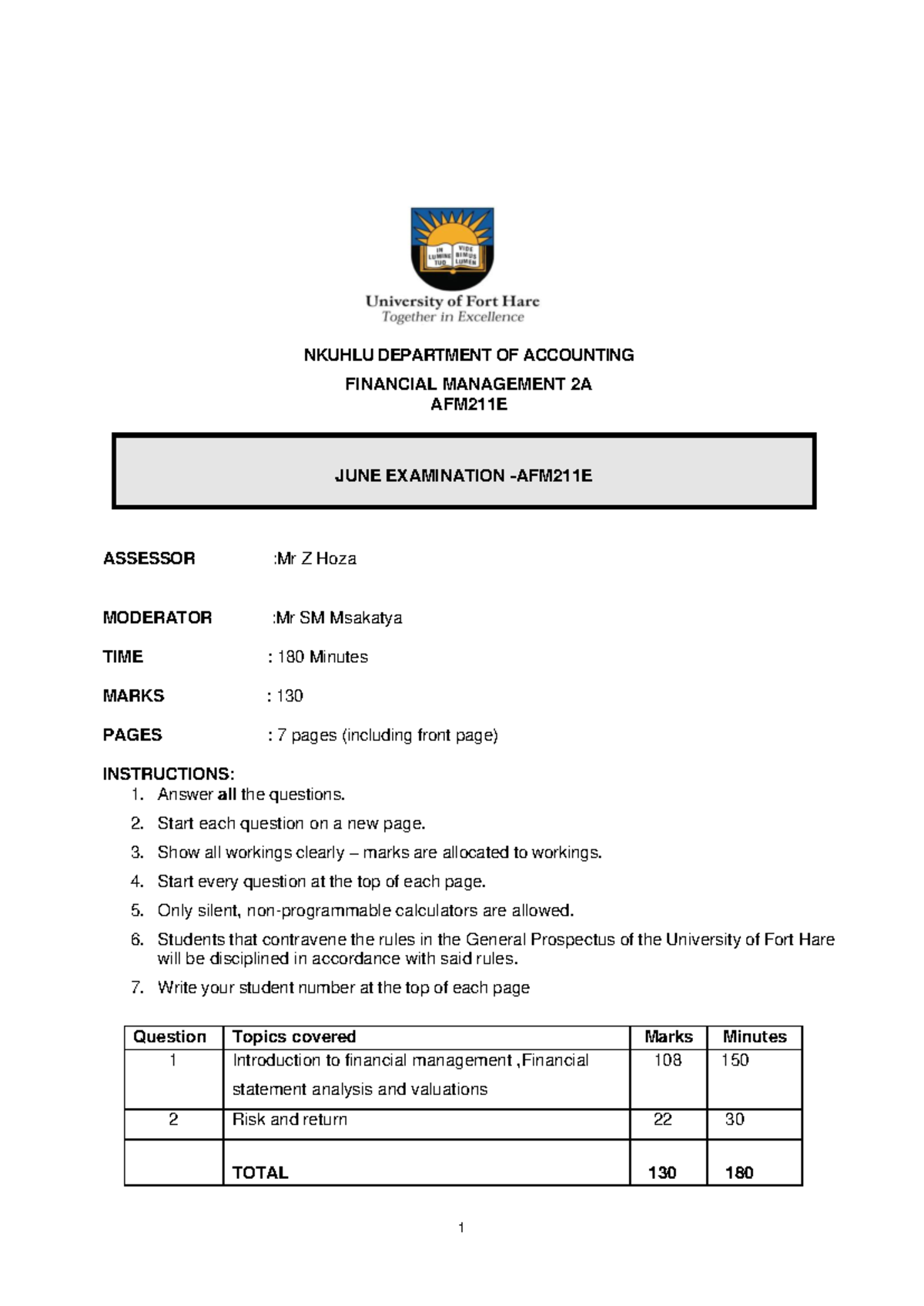 AFM211E June Exam 2024: Financial Management 2A Insights & Analysis ...