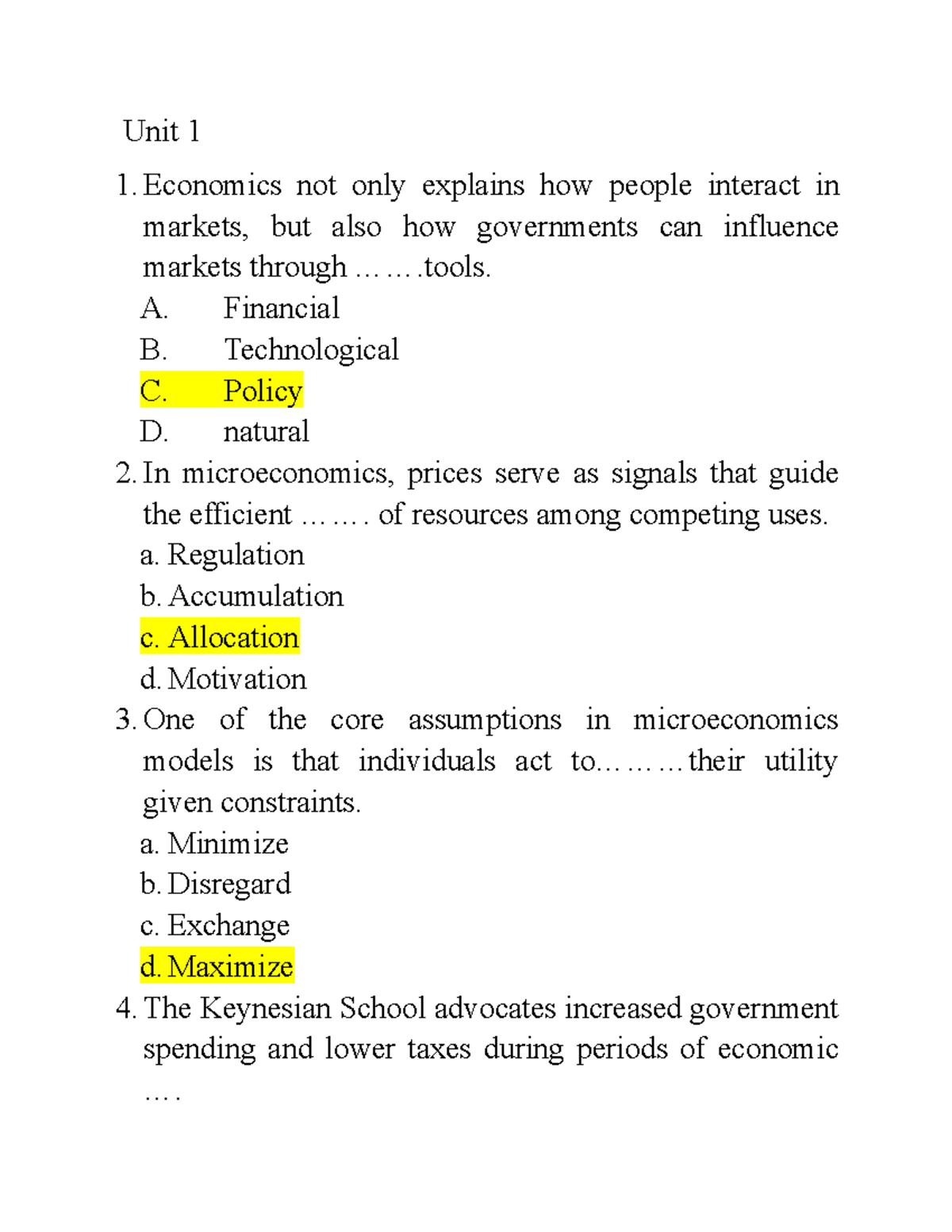 TACN1: Economics Concepts and Government Influence - Unit 1 Notes - Studocu