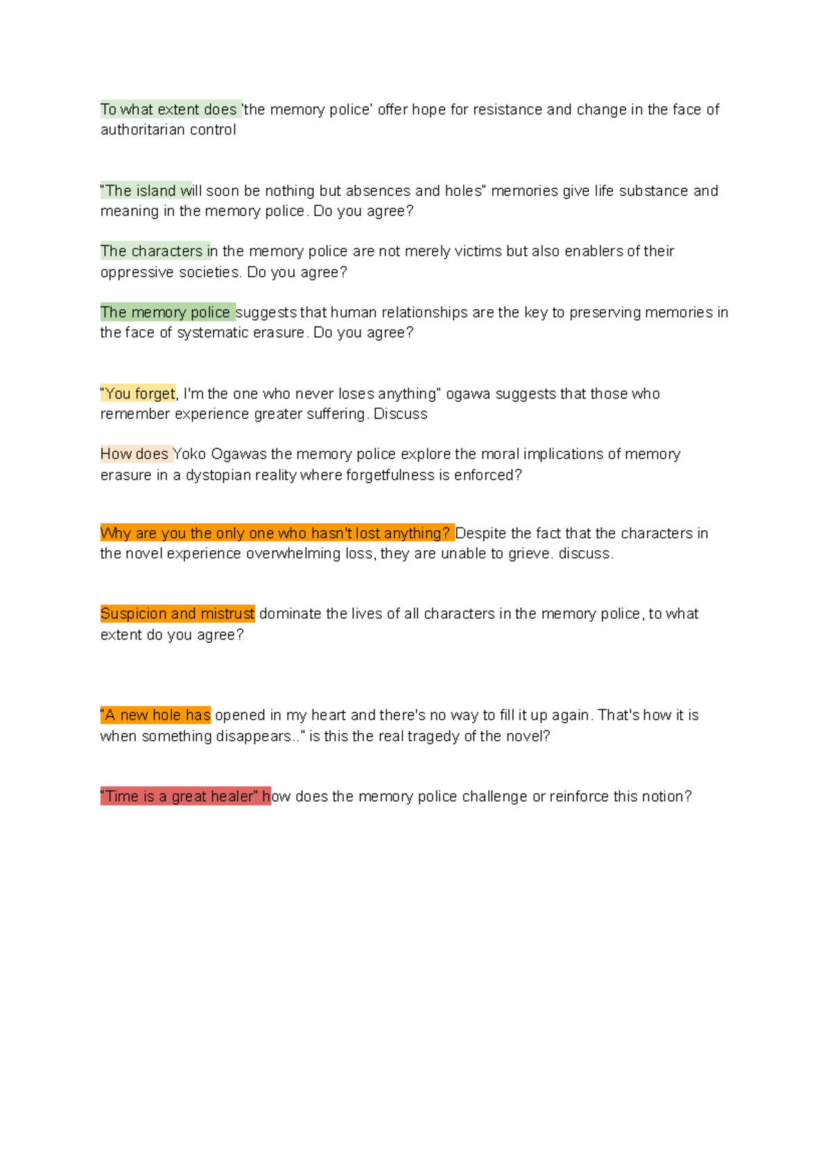 ENG 2210 Essay Notes: Hope and Resistance in The Memory Police - Studocu
