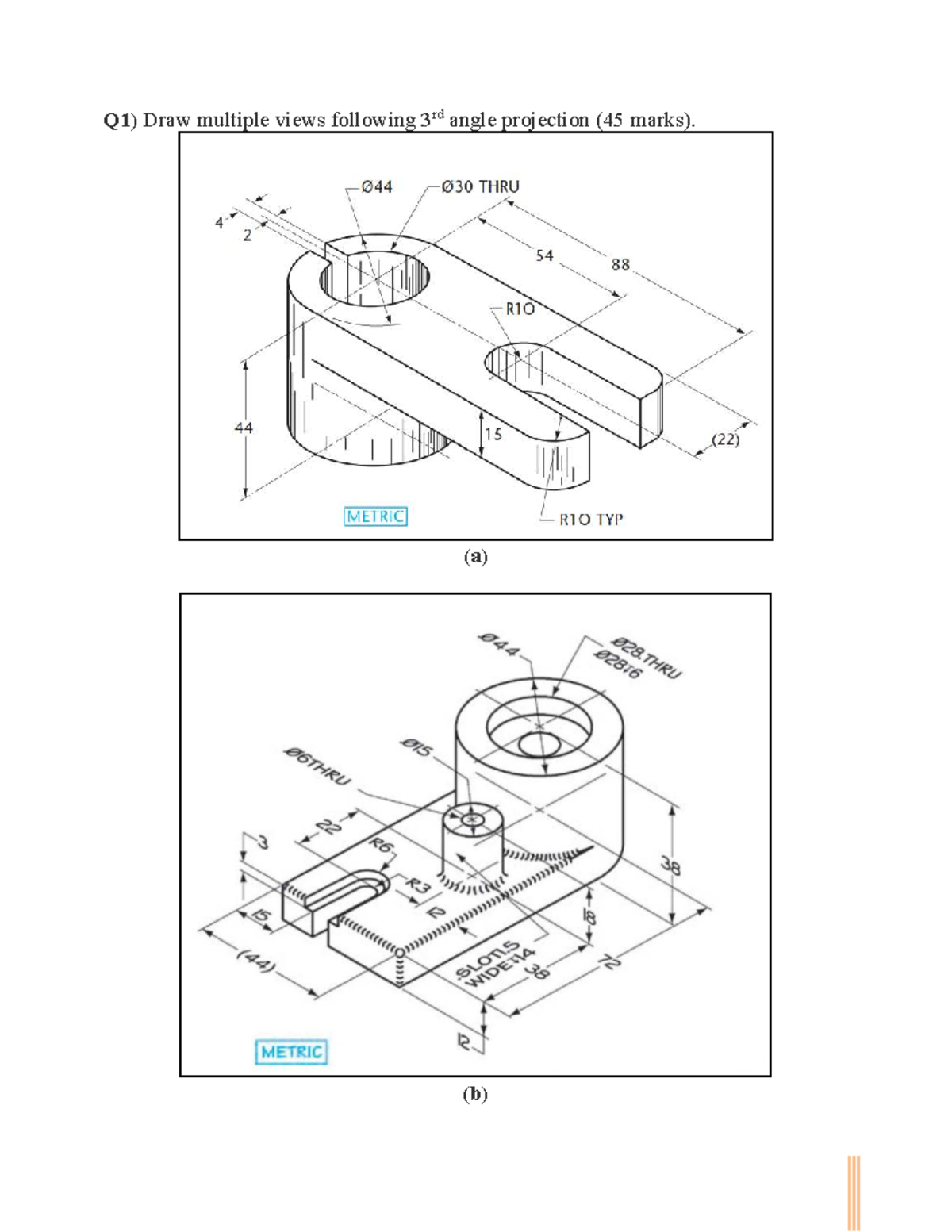 Midterm CIVI212 sample 2 - CIVI 212 - Q1) Draw multiple views following ...