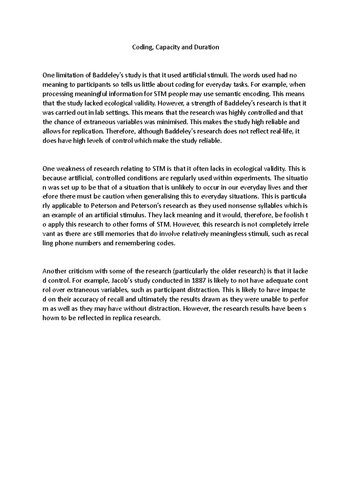 Memory A03 - Strengths and Weaknesses in Memory Research - Studocu