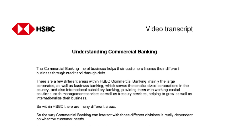 241211 Video Transcript: Insights into Commercial Banking - Studocu