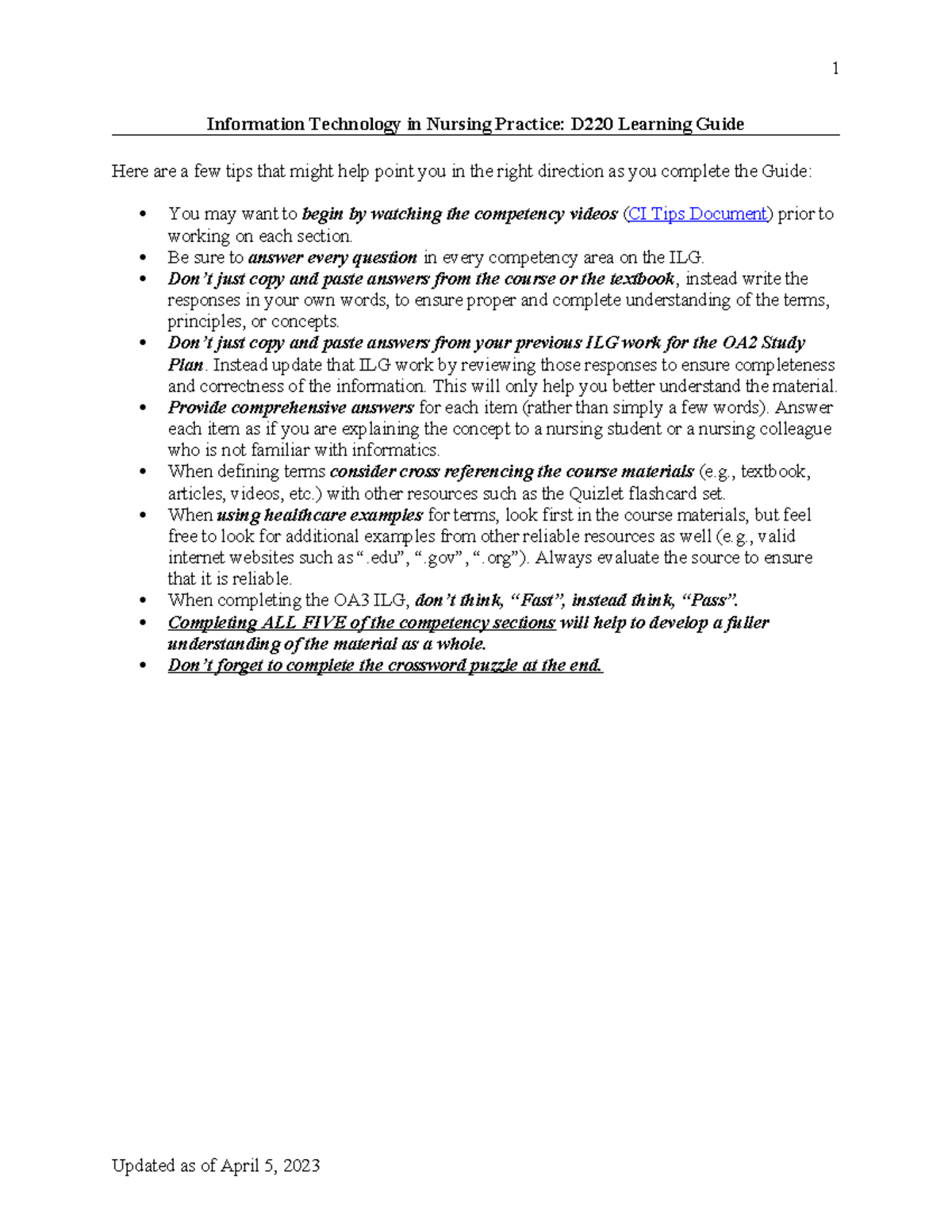 D220 Learning Guide: IT in Nursing Practice and Data Utilization - Studocu