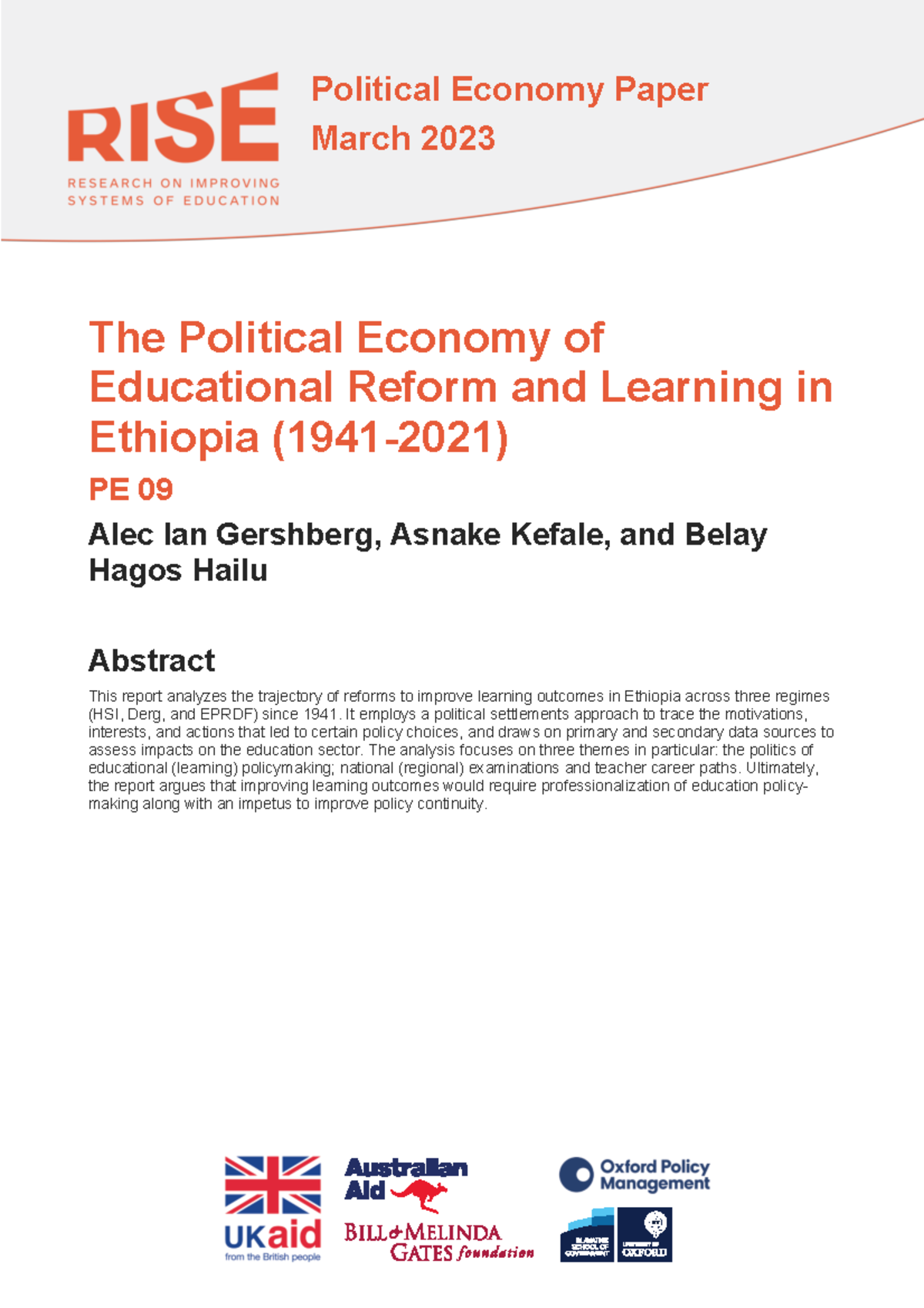 PE 0 9: Analyzing Educational Reform and Learning in Ethiopia (1941 ...
