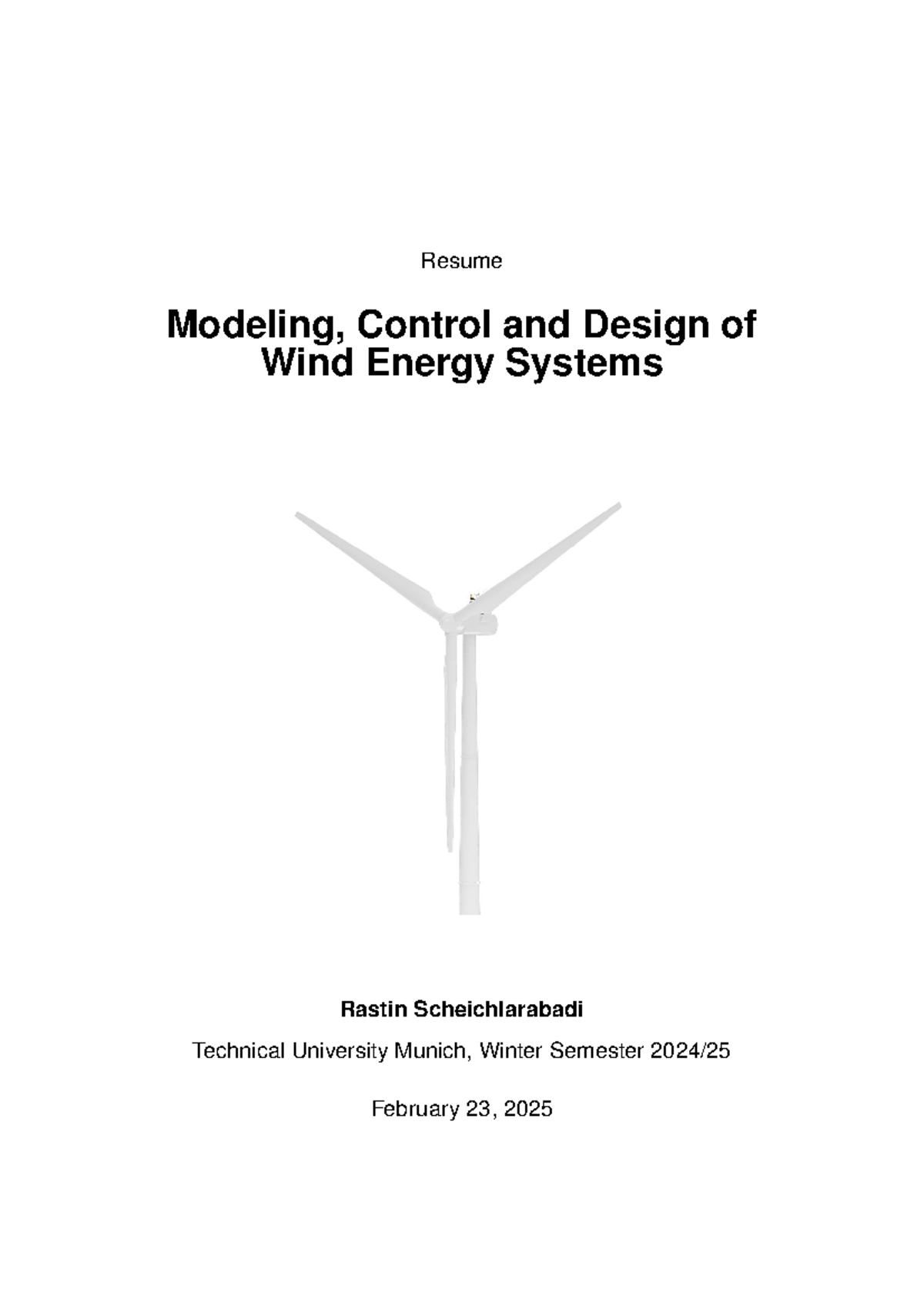 Final Exam - Modeling, Control & Design of Wind Energy Systems (TUM ...