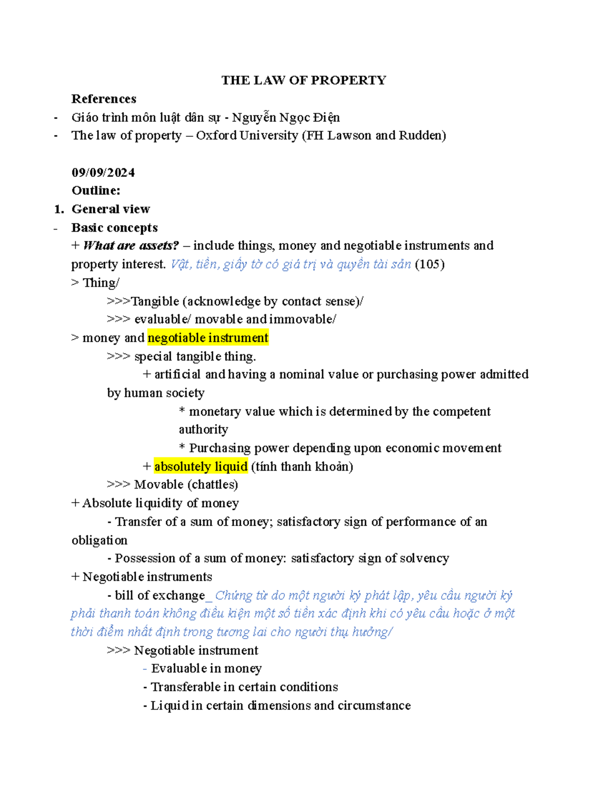 PROPERTY LAW CONCEPTS AND PRINCIPLES - LAW 101 LECTURE NOTES - Studocu