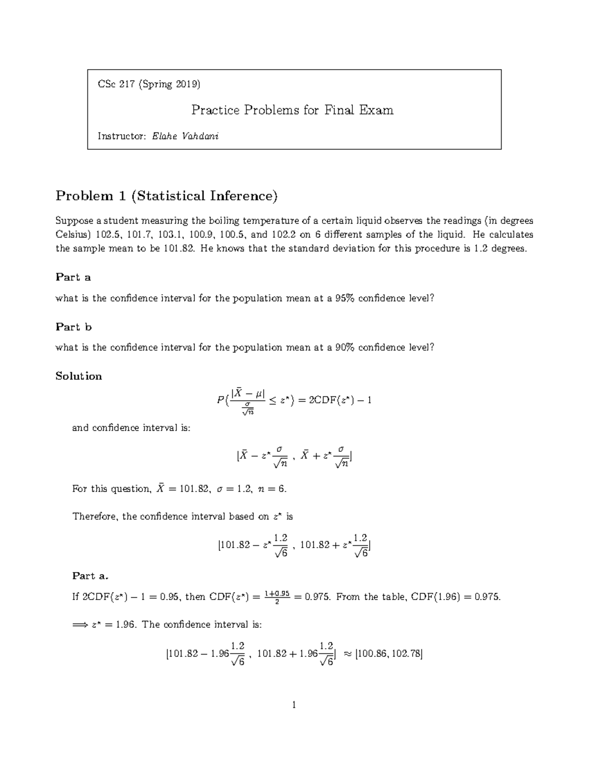 Spring 2019 - CSC217 - Practice Problems for Final Exam on Statistical ...