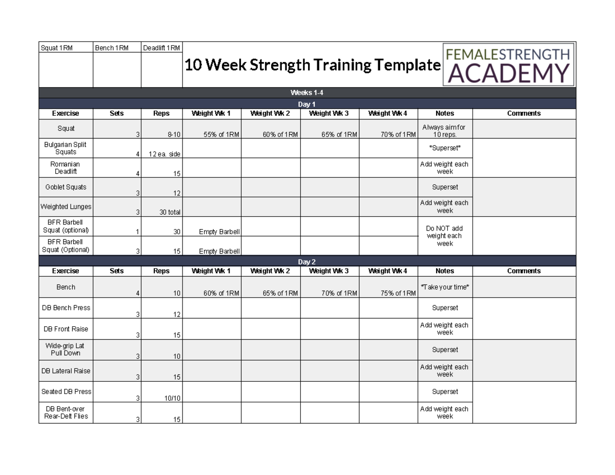 10 Week Strength Training Program: Structured Template for Lifting ...