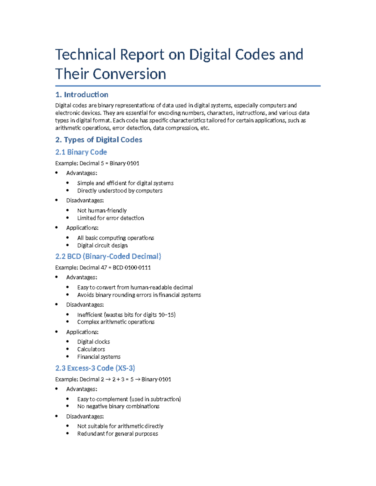 Digital Codes and Conversion Techniques Report - Studocu