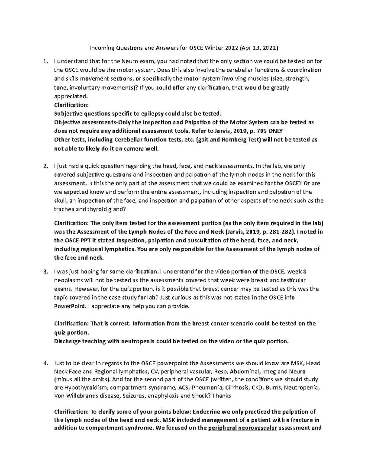 Incoming Q+A for OSCE - Incoming Questions and Answers for OSCE Winter ...