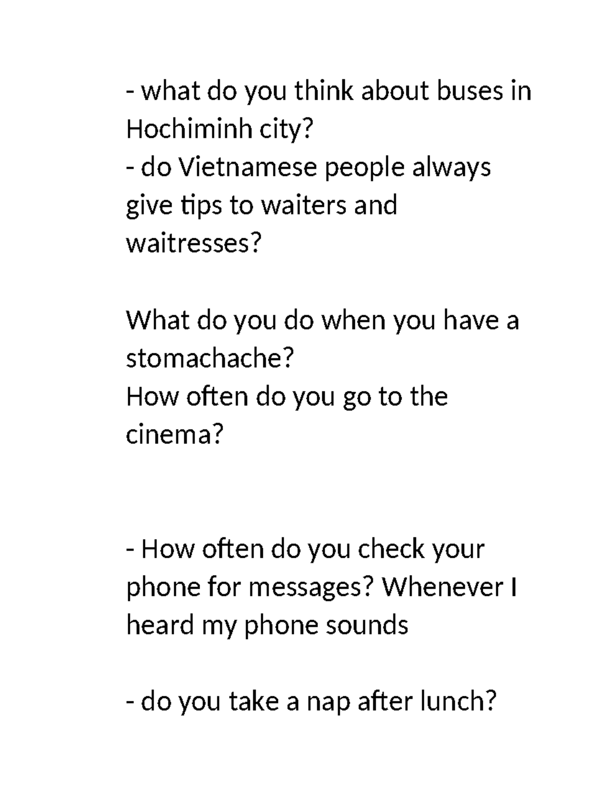 English 1: Part 3 Speaking Test Questions and Topics - Studocu