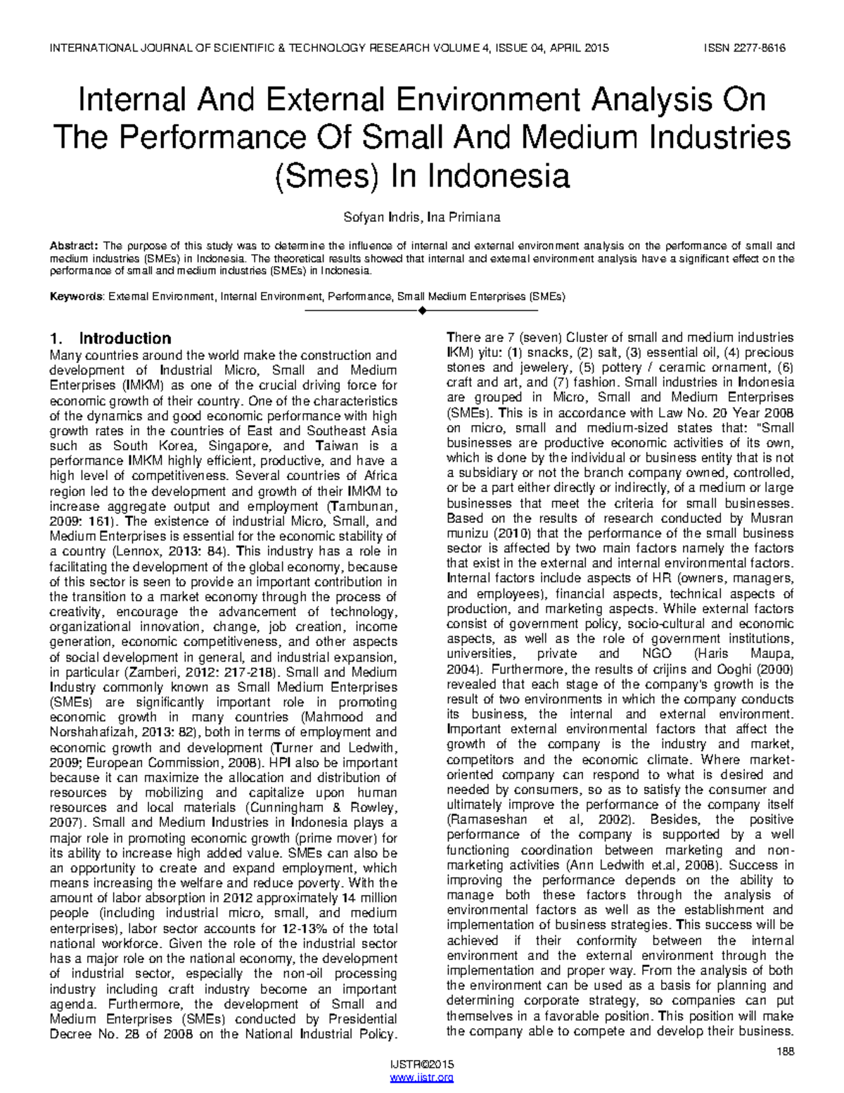 Analysis of Internal and External Factors Impacting SMEs Performance in ...