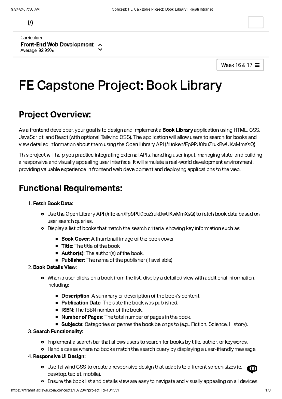FE Capstone Project: Book Library - Overview & Requirements - Studocu