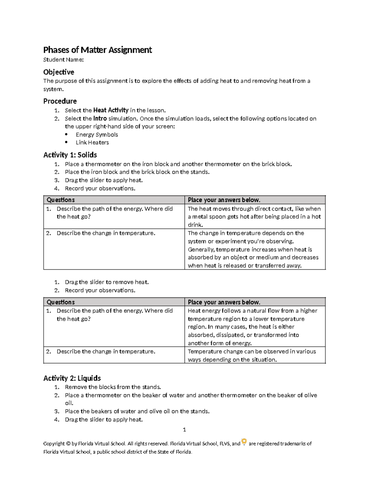 Phases of Matter Assignment: Exploring Heat Effects in Systems - Studocu