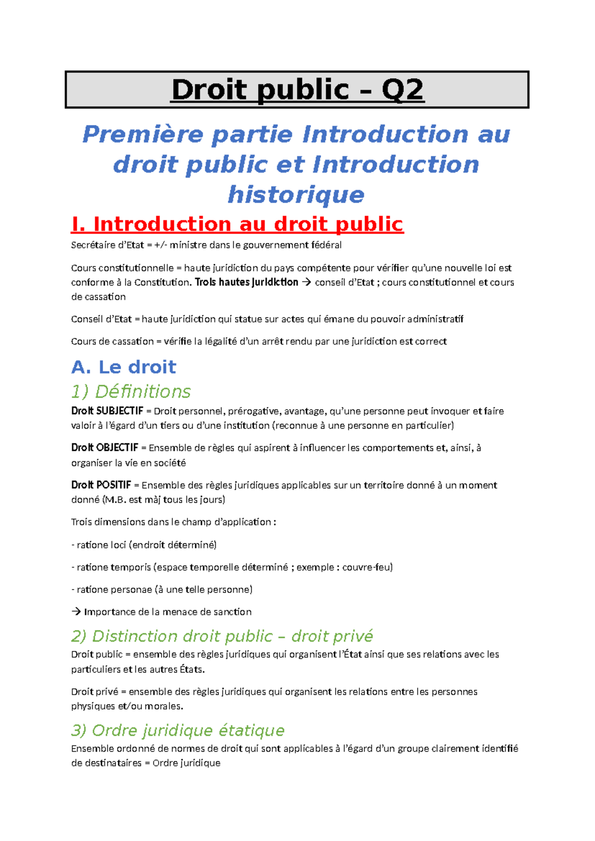 Droit Public – Notes de Cours (Droit Constitutionnel, 2023) - Studocu