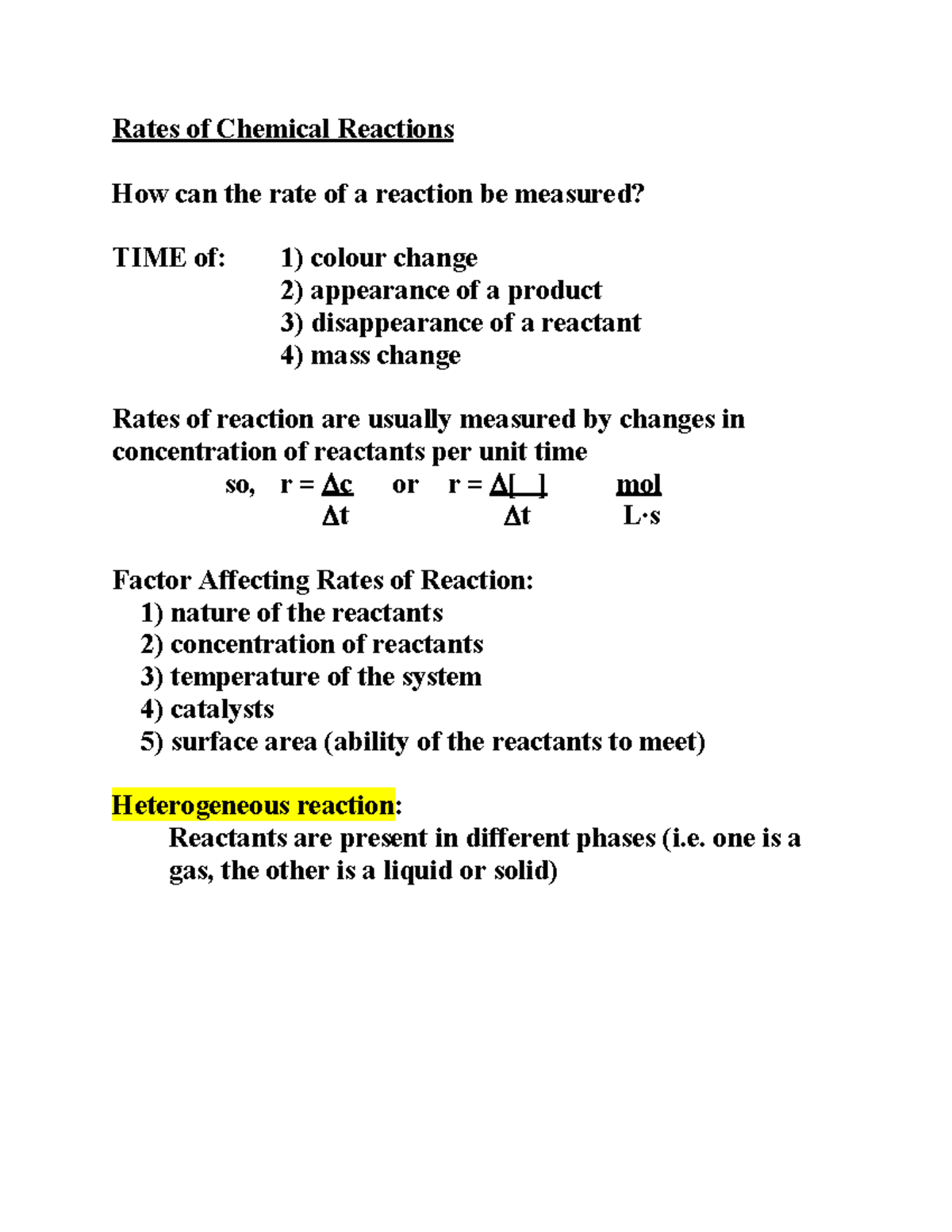 Rates of Chemical Reactions: Measuring and Factors Affecting r (Chem ...