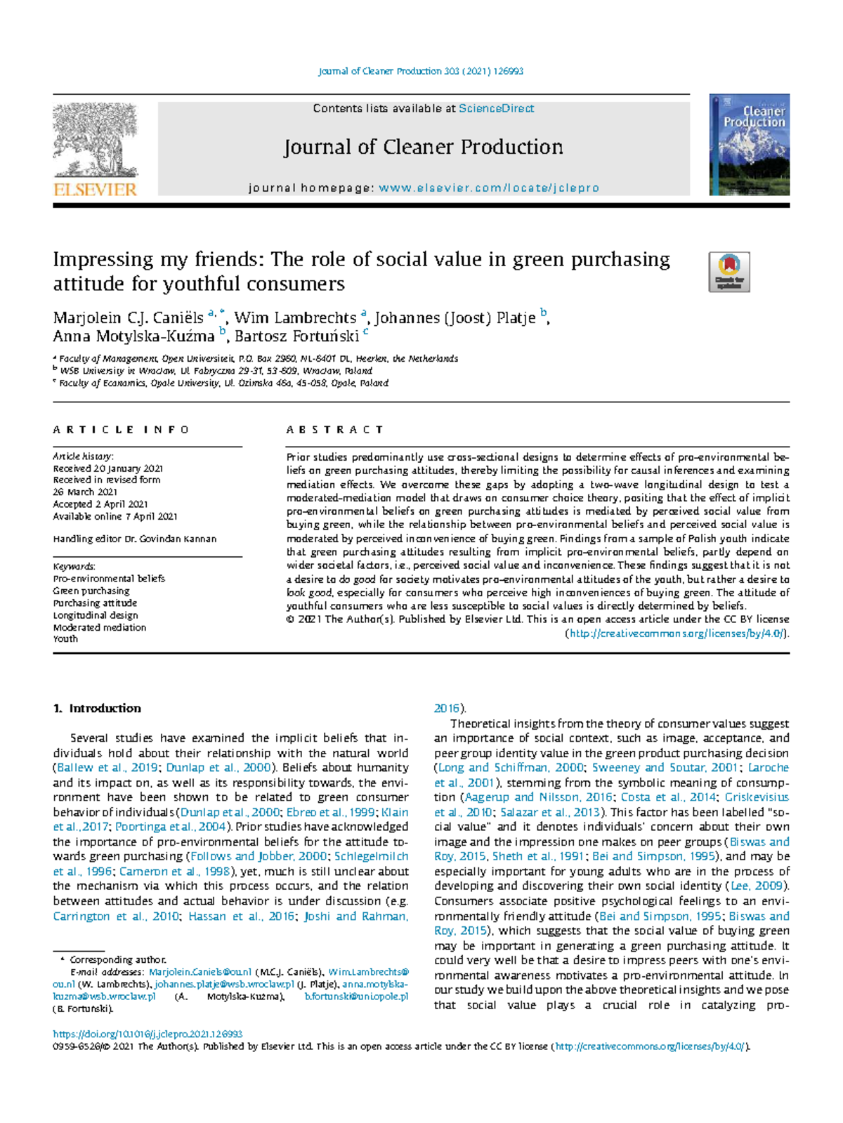 The Role of Social Value in Green Purchasing Attitudes Among Youth ...