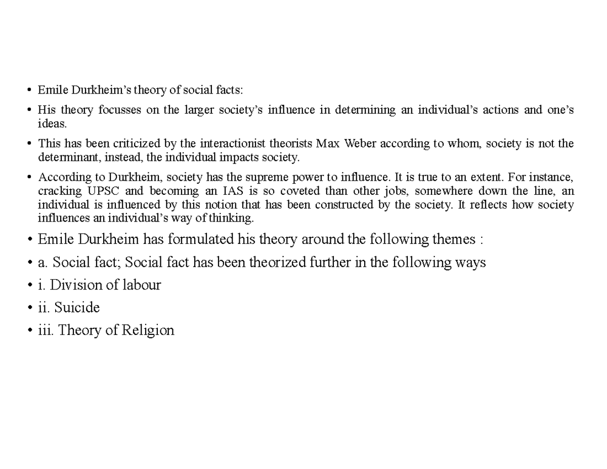 Emile Durkheim's Theory of Social Facts: Key Concepts & Themes - Studocu