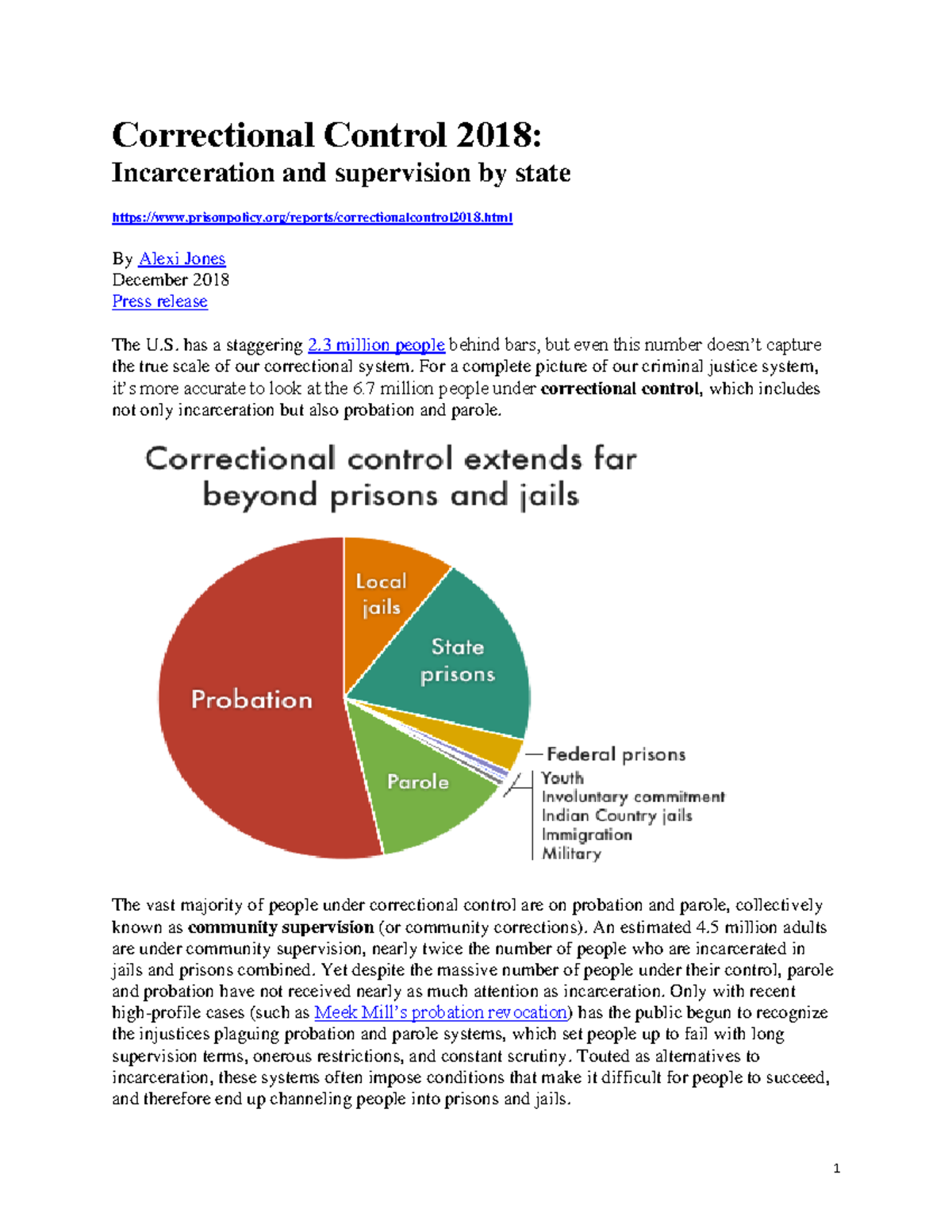 Correctional Control 2018: Examining Incarceration and Supervision ...