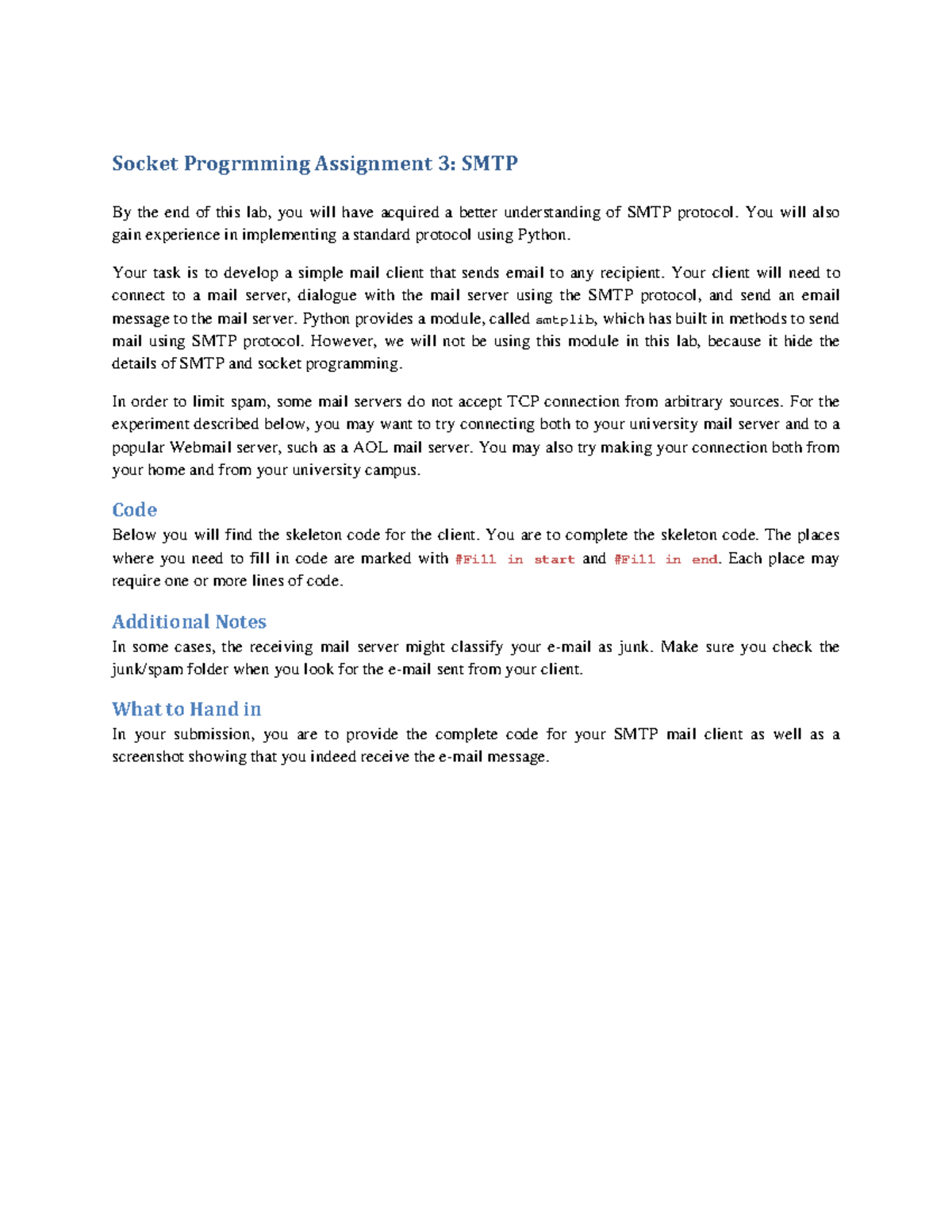 Socket 3 SMTP - assignment 1 - Socket Progrmming Assignment 3: SMTP By ...