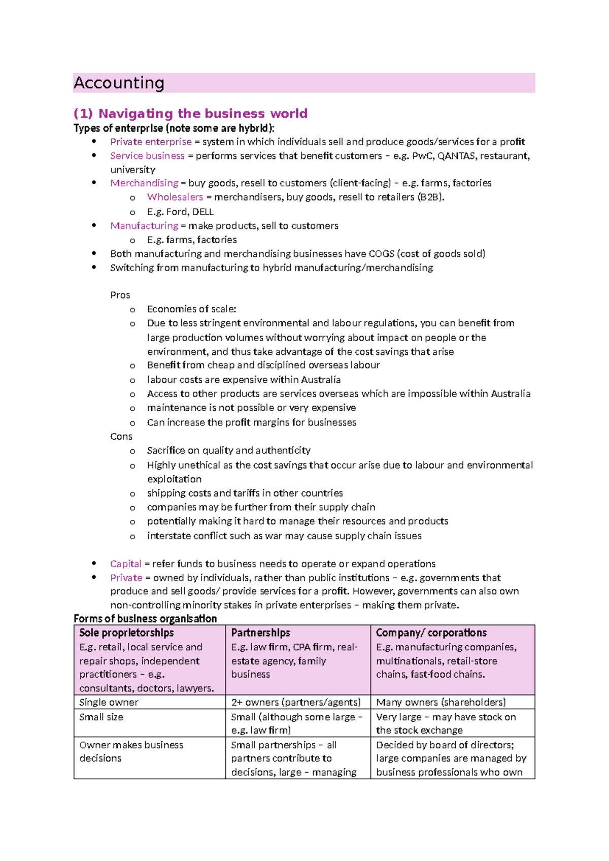 BUSS1030 Accounting for Decision Making Notes: Business Basics Insights ...