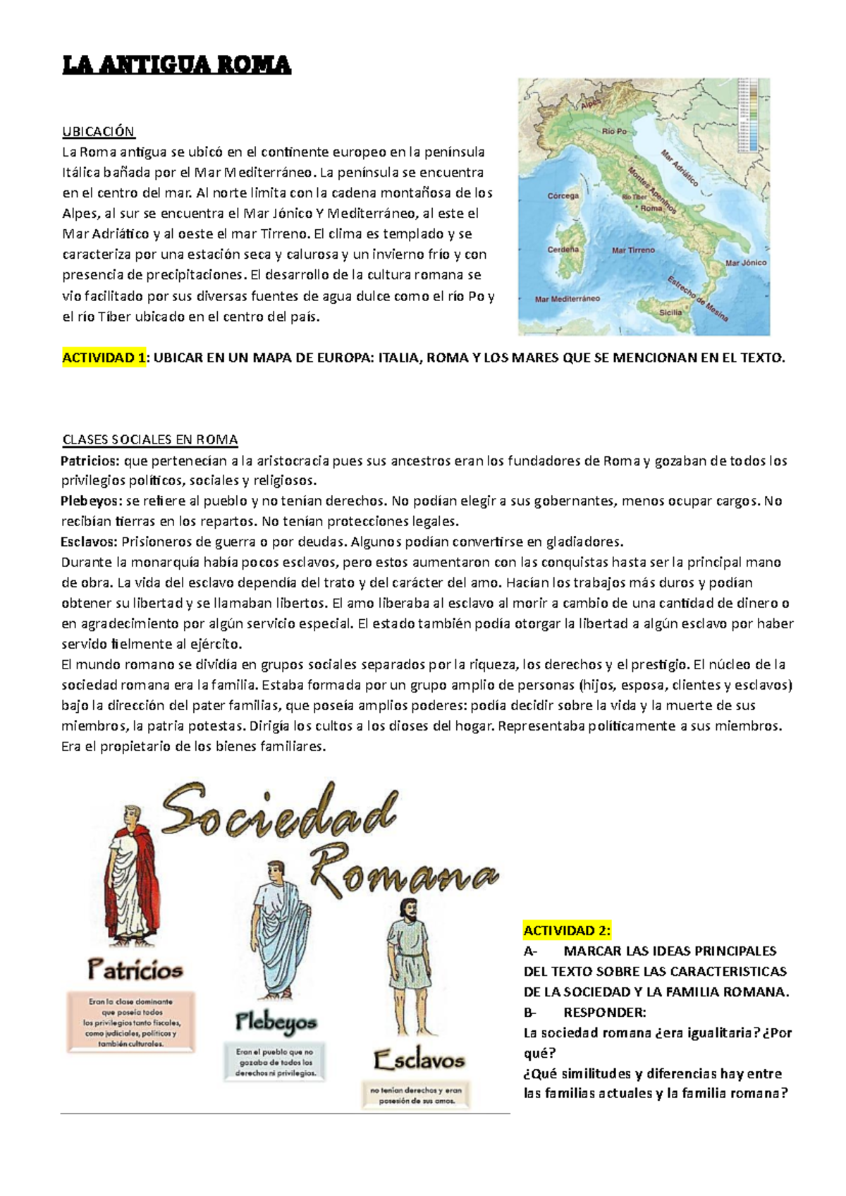 Actividades Para Estudiantes De La Antigua Roma EL IMPERIO ROMANO