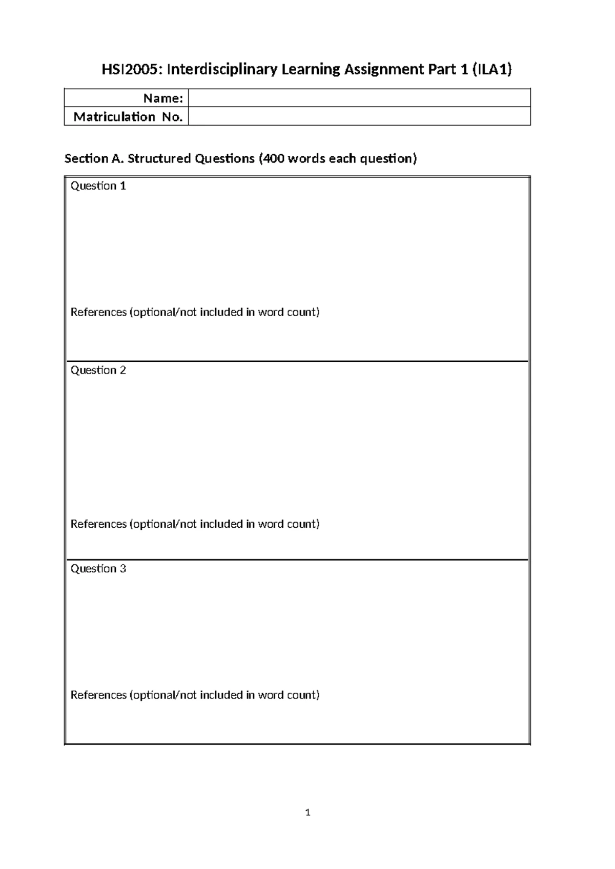 HSI2005 Interdisciplinary Learning Assignment ILA1: Part 1 Instructions ...