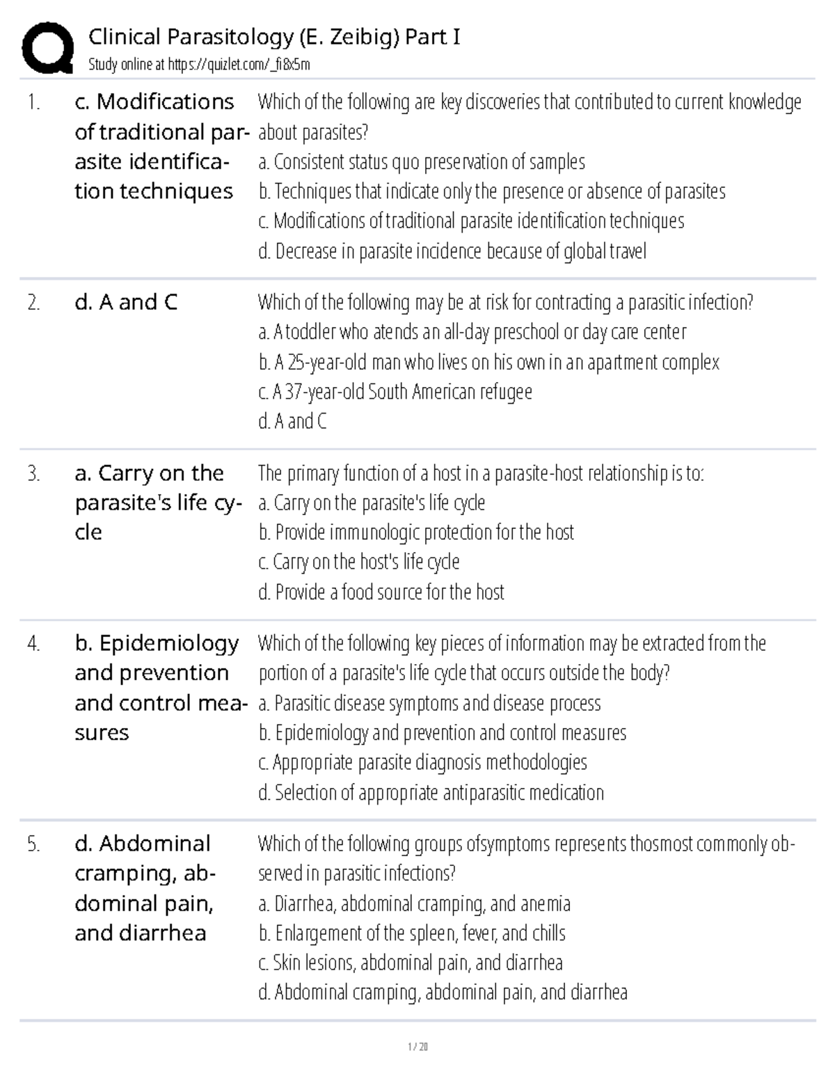 Clinical Parasitology (E. Zeibig) Part I Lecture Notes - Studocu