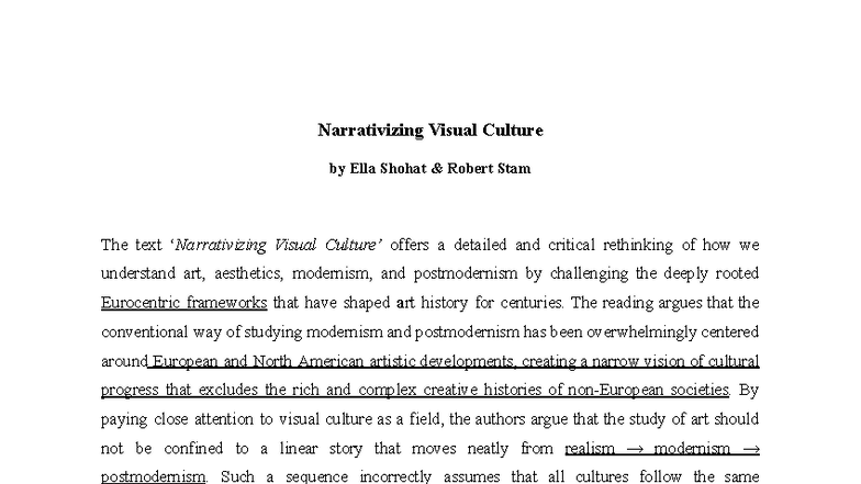 Narrativizing Visual Culture: A Critical Rethink of Art History - Studocu
