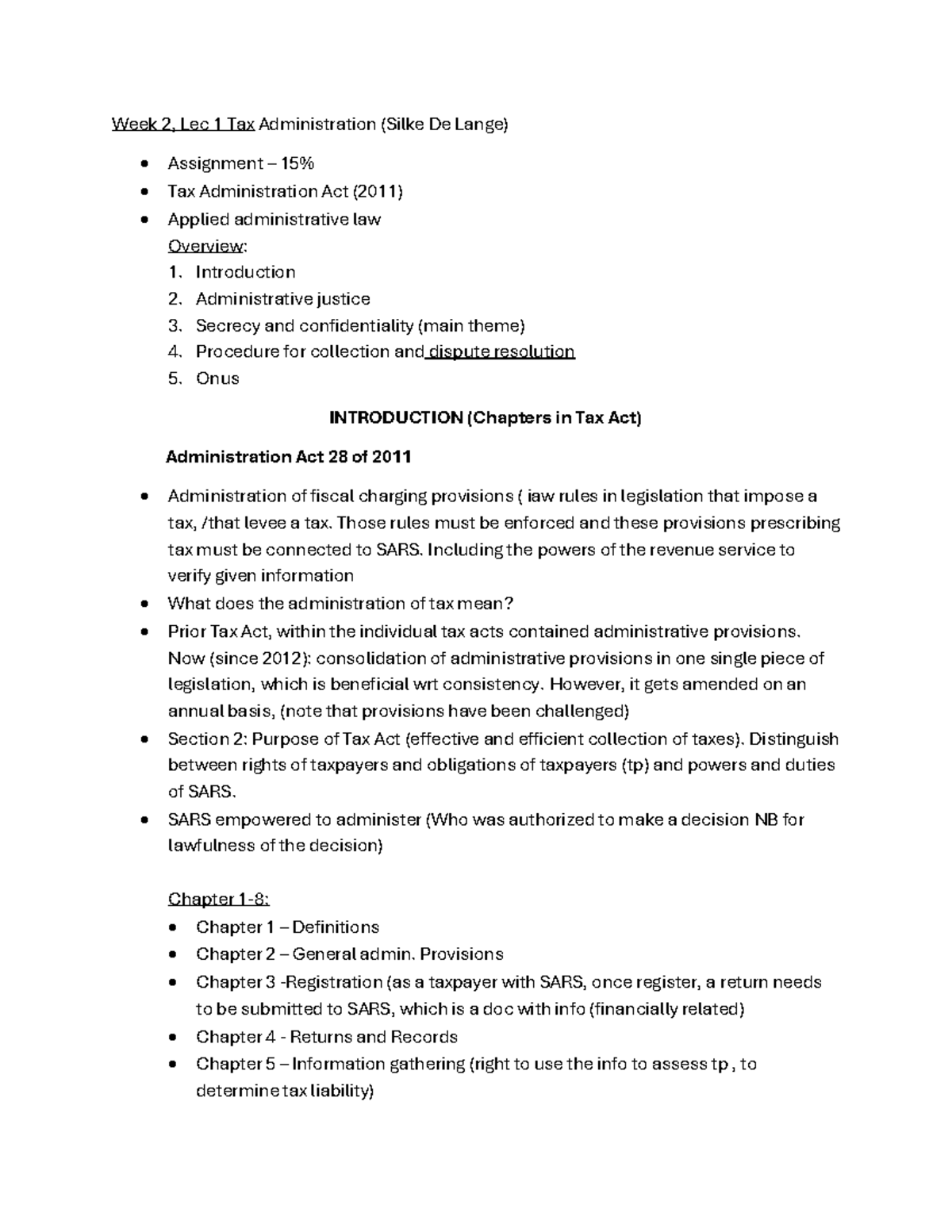 Tax Law W2 L1-2: Lecture Notes on Tax Administration & Procedures - Studocu