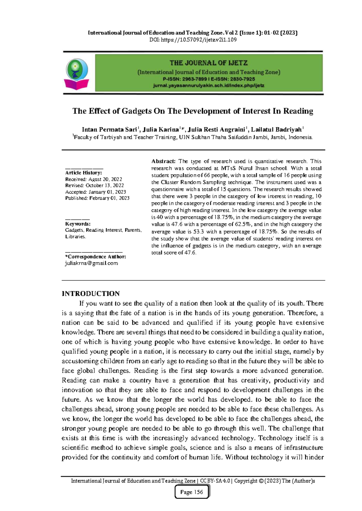 The Effect of Gadgets on Reading Interest Development - IJETZ Vol 2(1 ...