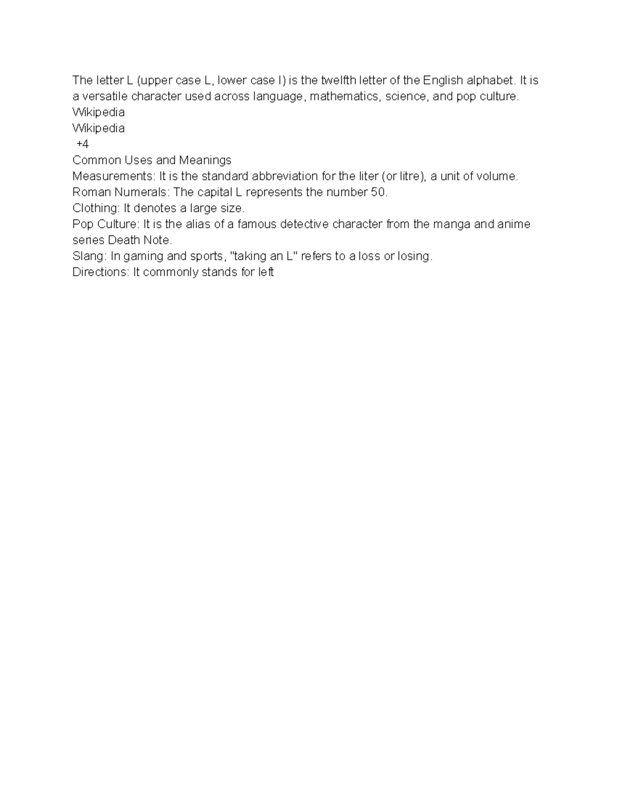 Understanding the Letter L: Uses and Meanings - Studocu