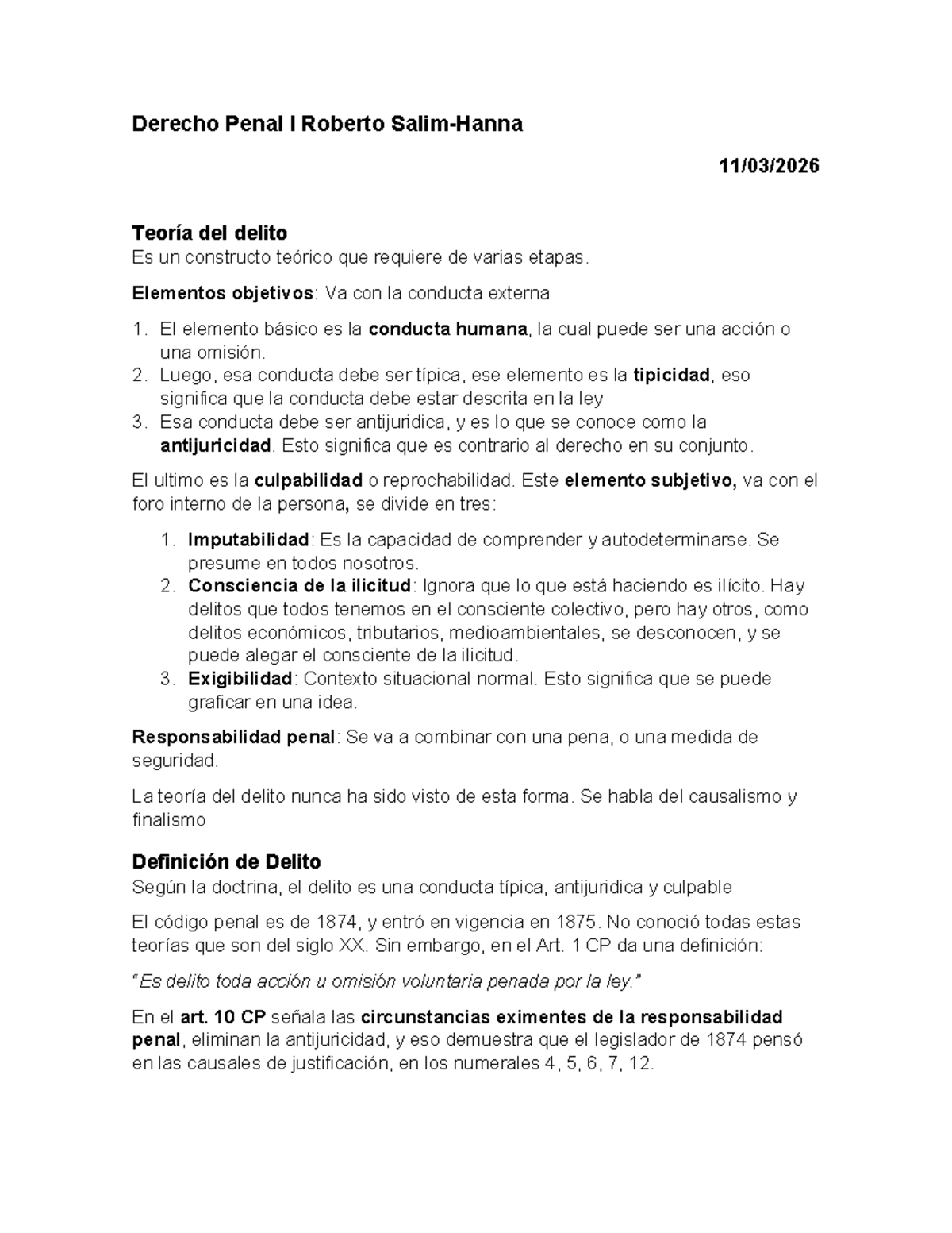 Derecho Penal I - Teoría del Delito y Elementos Clave - Studocu