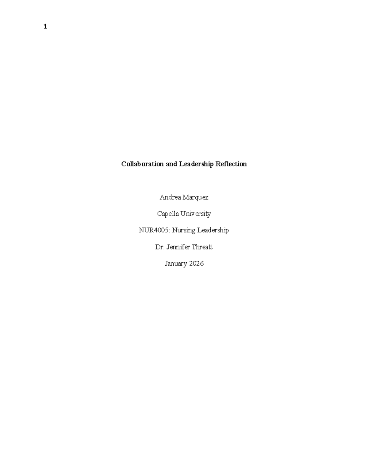 NUR4005: Week 2 Leadership Reflection on Authoritative Leadership - Studocu
