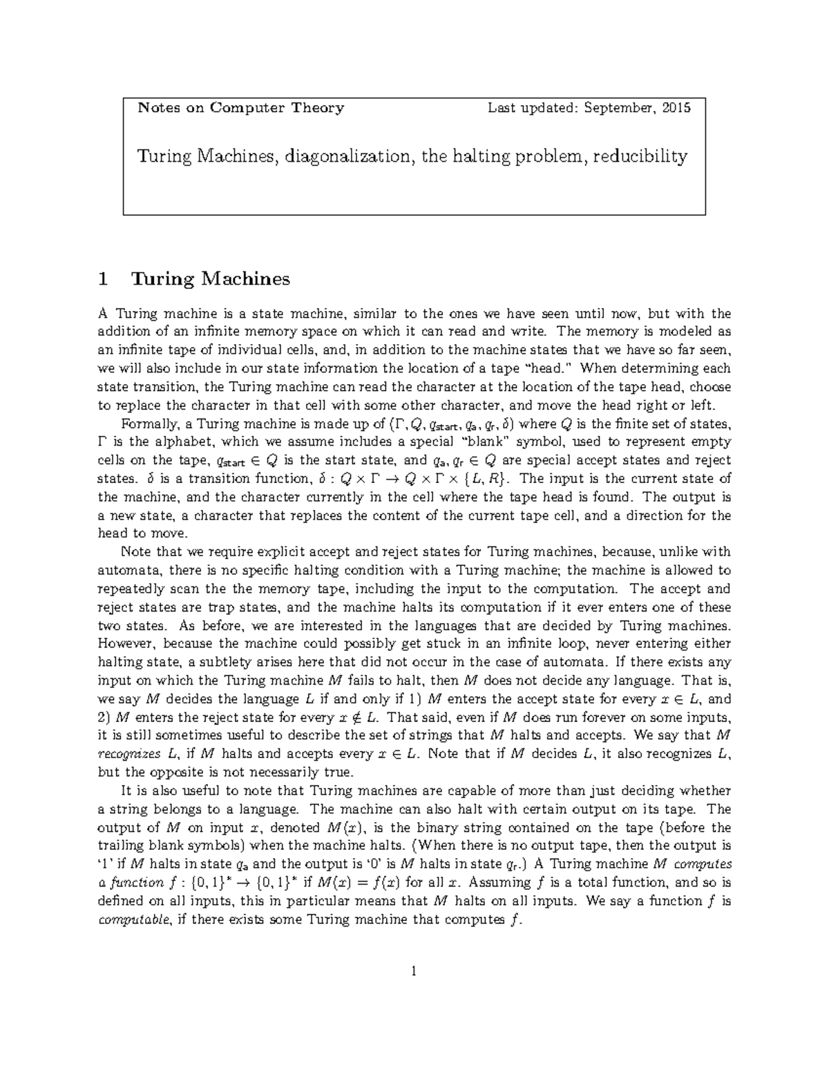 Lecture Notes on Turing Machines: Fundamentals & Problems - Studocu