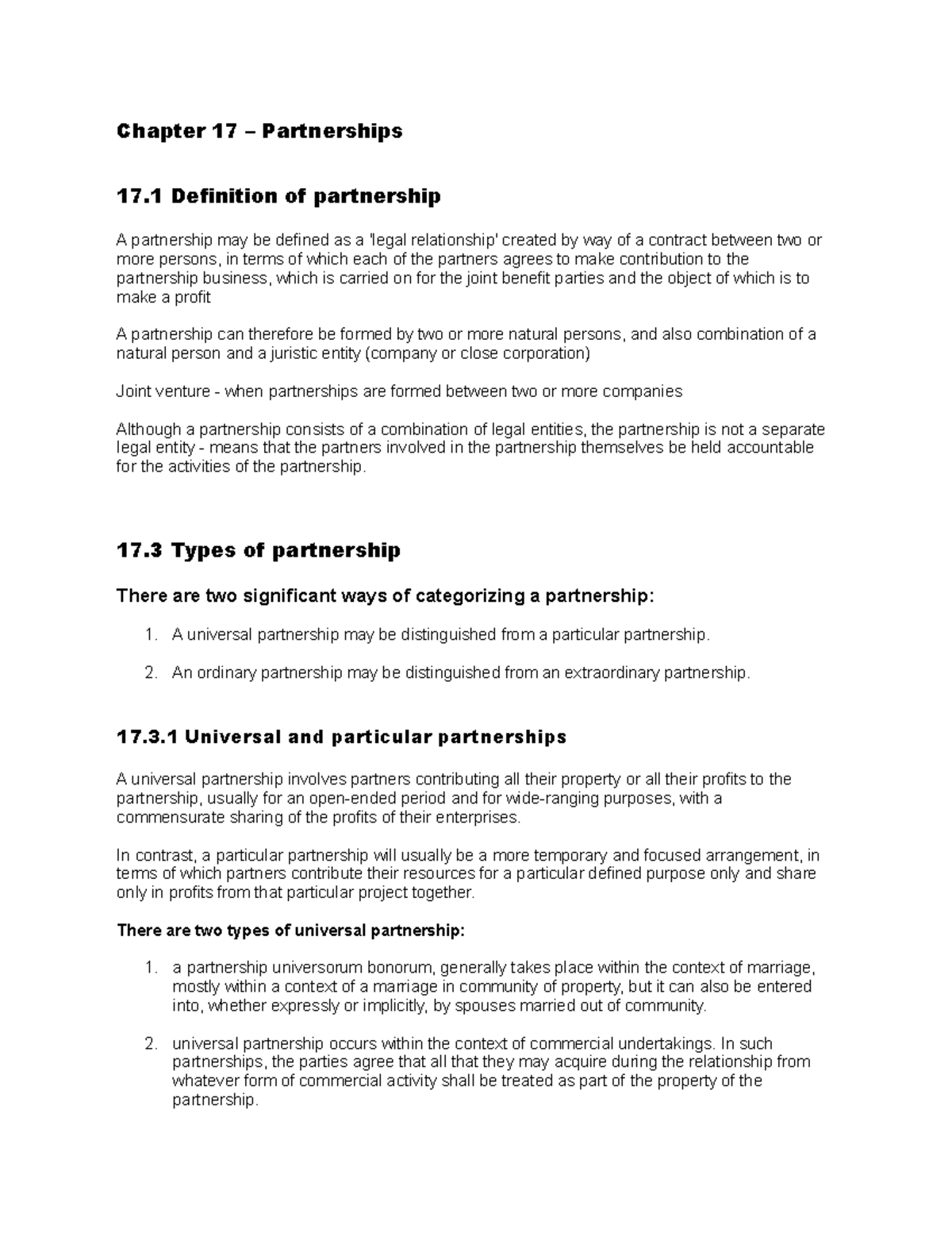 Chapter 17 Notes: Overview of Partnerships & Business Structures - Studocu