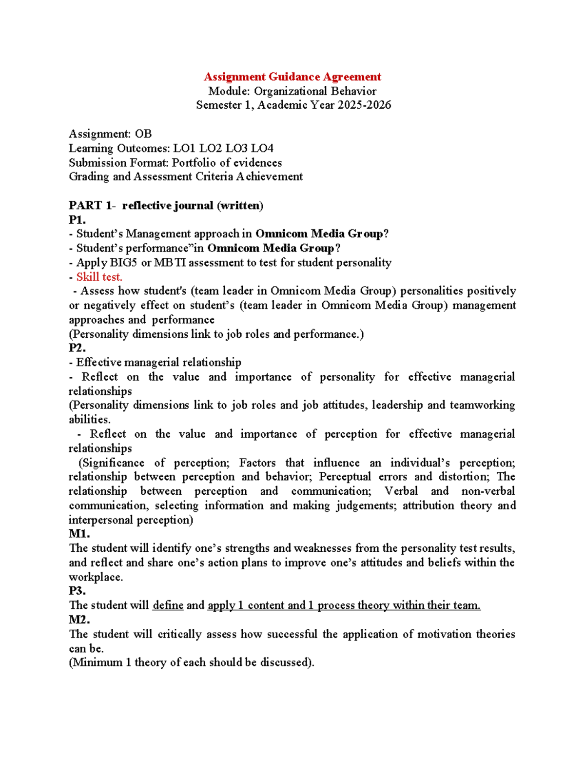 OB Draft: Organizational Behavior Assignment Guidance and Reflections ...