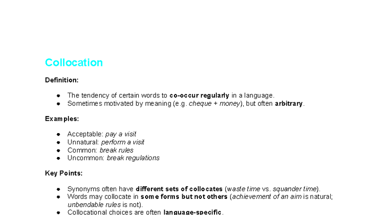 Collocation Summary: Understanding Patterns in Language Use - Studocu