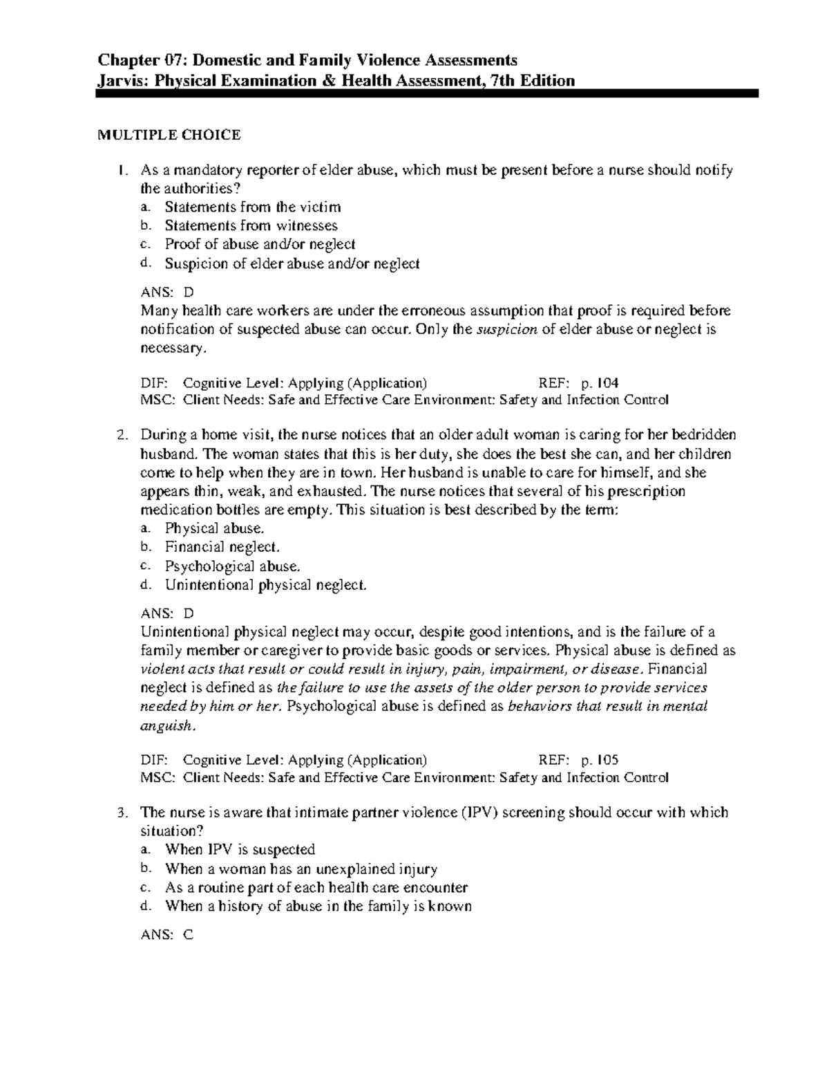 C7 - Chapter 07: Assessments on Domestic and Family Violence - Studocu