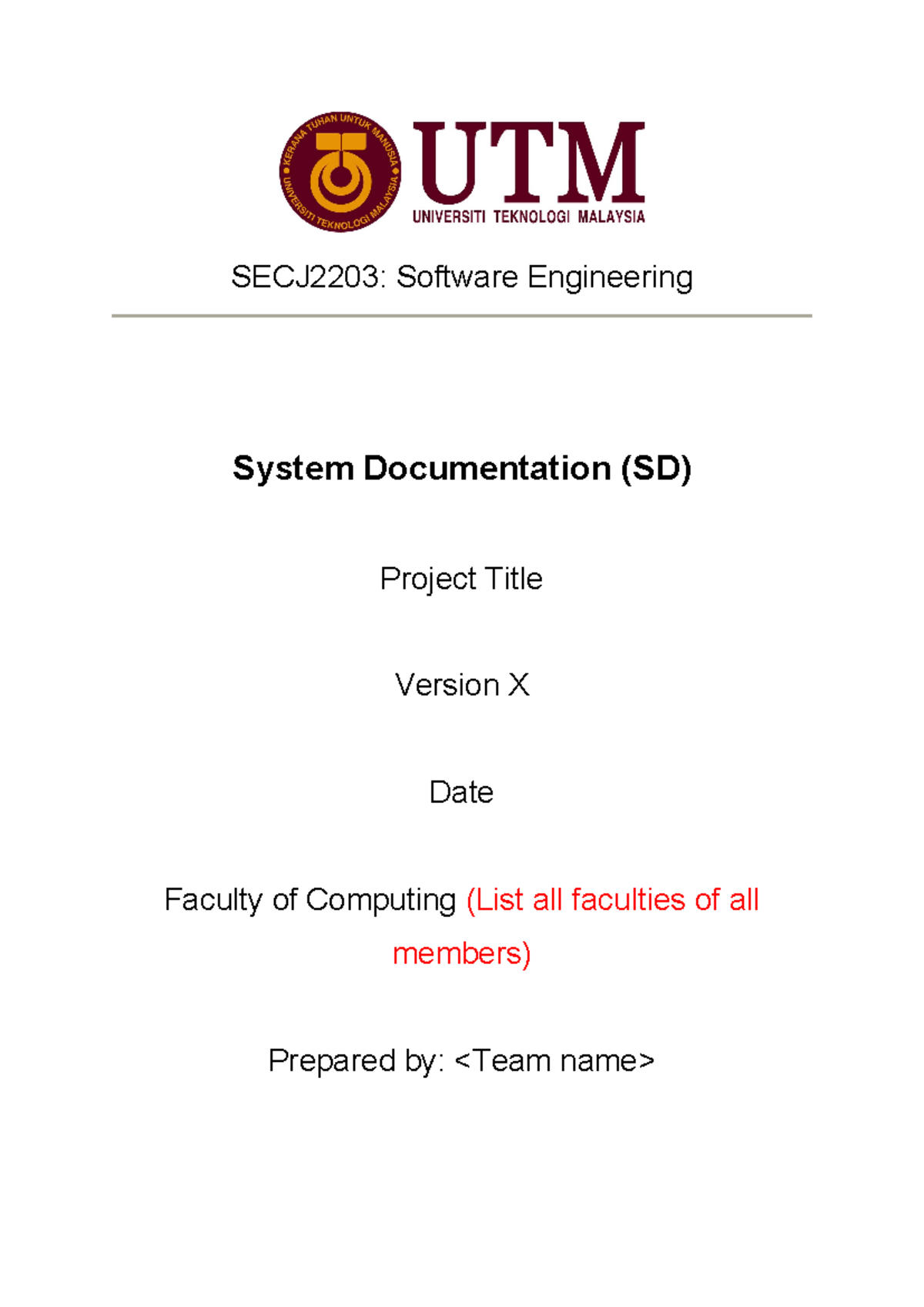 SECJ2203: Software Engineering System Documentation Template (SRS ...