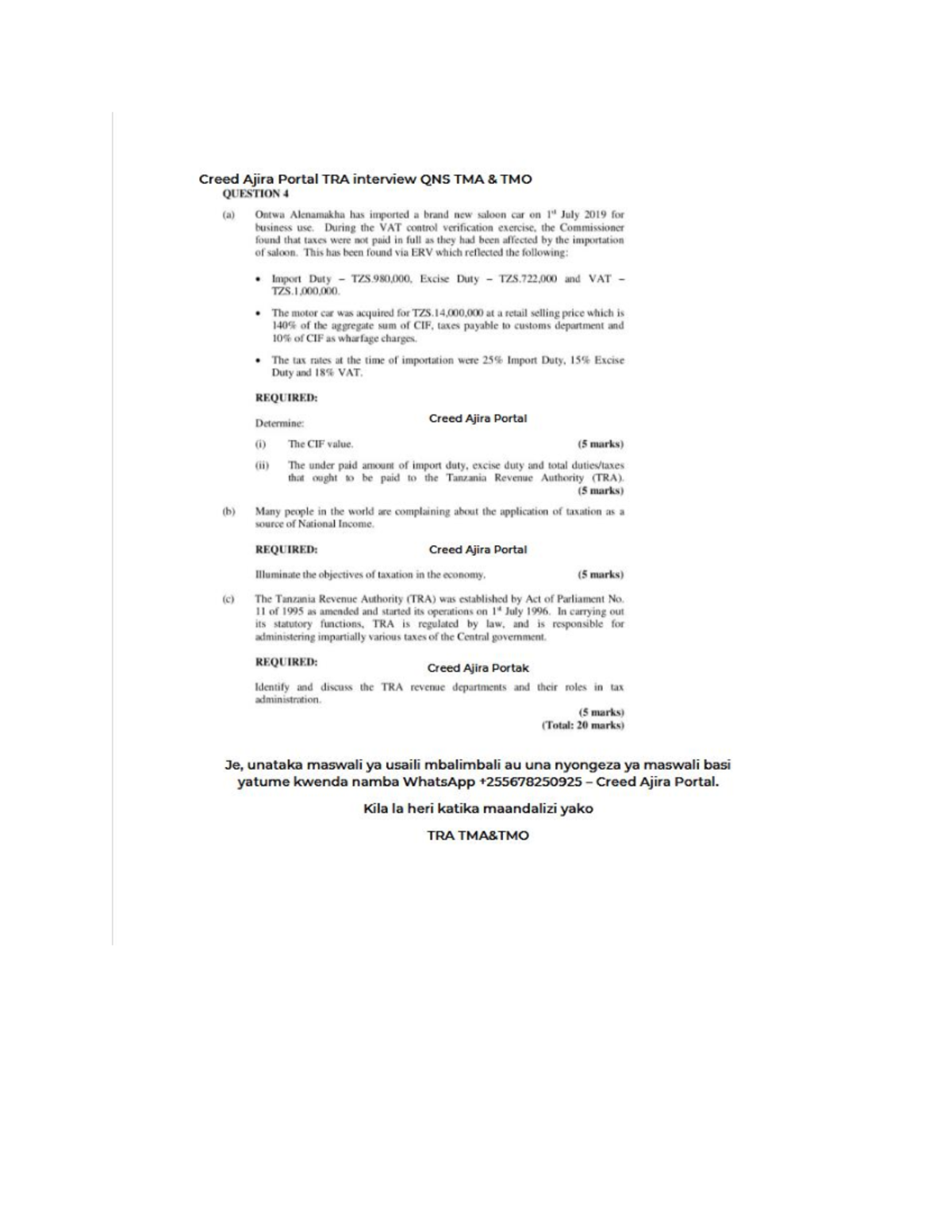 TMO&TMA TRA Taxation Interview Questions and Analysis - Studocu