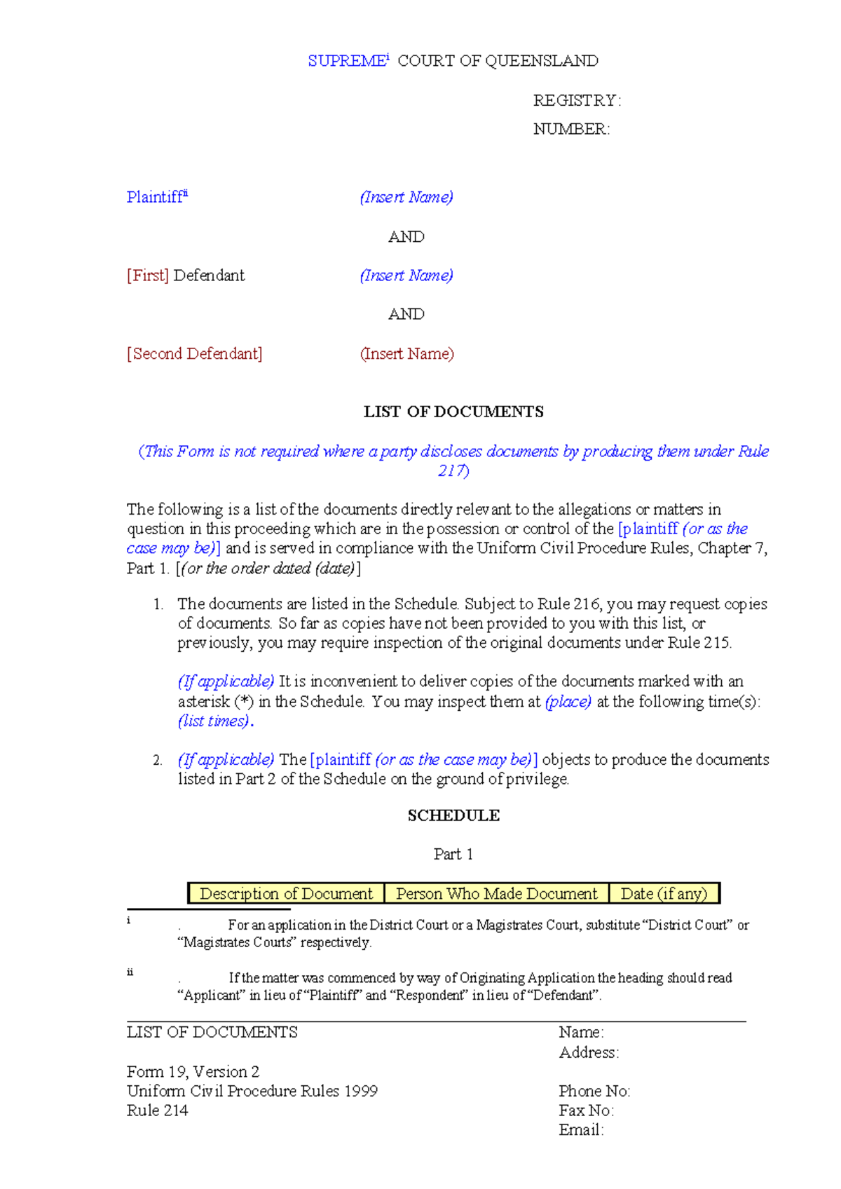 UCPR Form 19 - List of Documents for Supreme Court Proceedings - Studocu