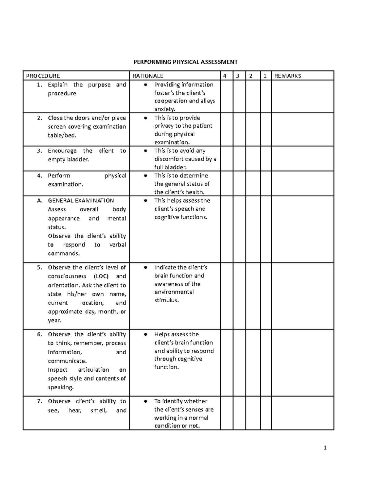 Nursing - Physical Assessment PRS: Rationale and Procedure Guide Part 1 ...
