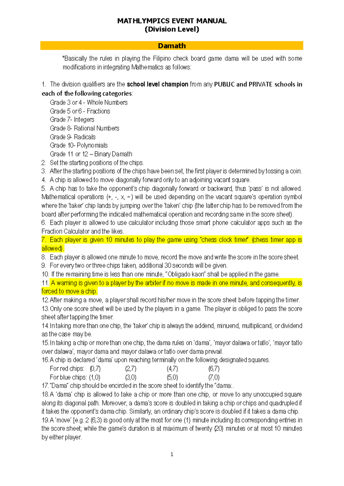 MATHLYMPICS EVENT MANUAL (Division Level) - Damath Mechanics - Studocu