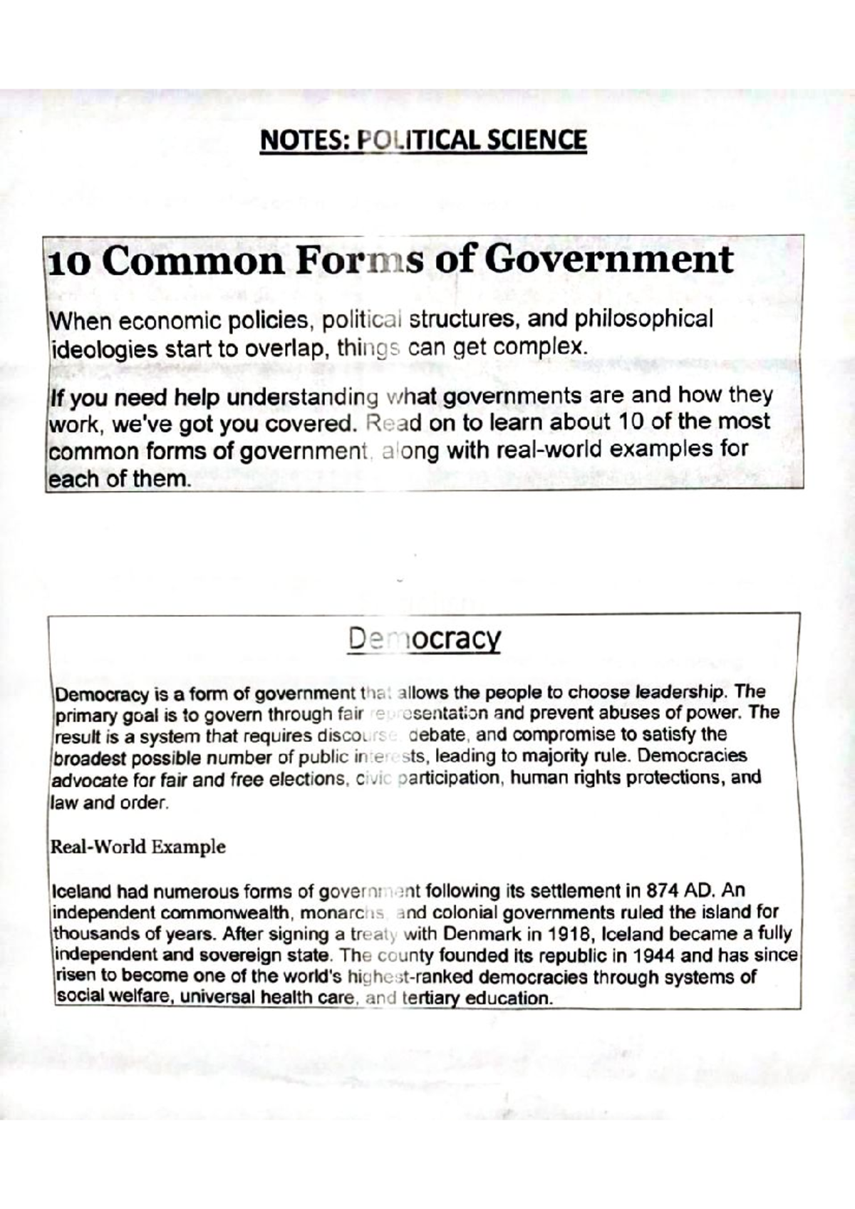 Political Science 10: Common Forms of Government Explained - Studocu