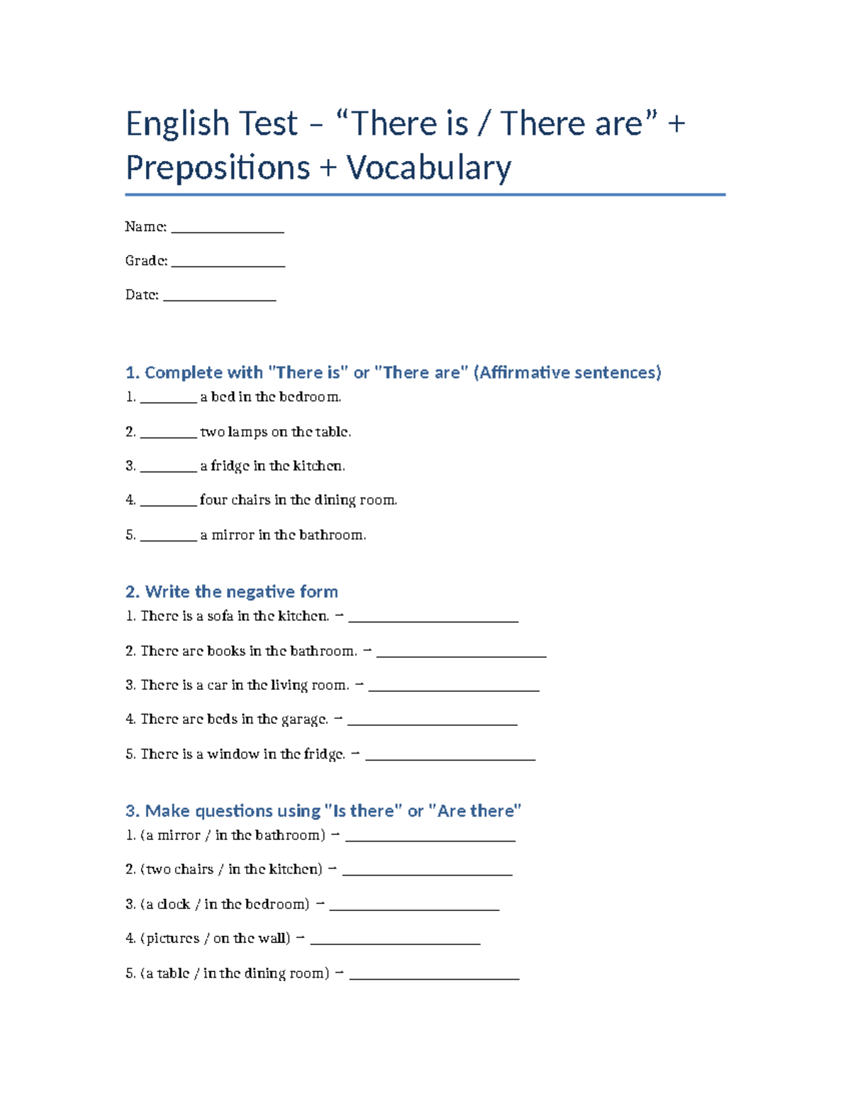 English Test Complete - Prepositions & Vocabulary Review - Studocu