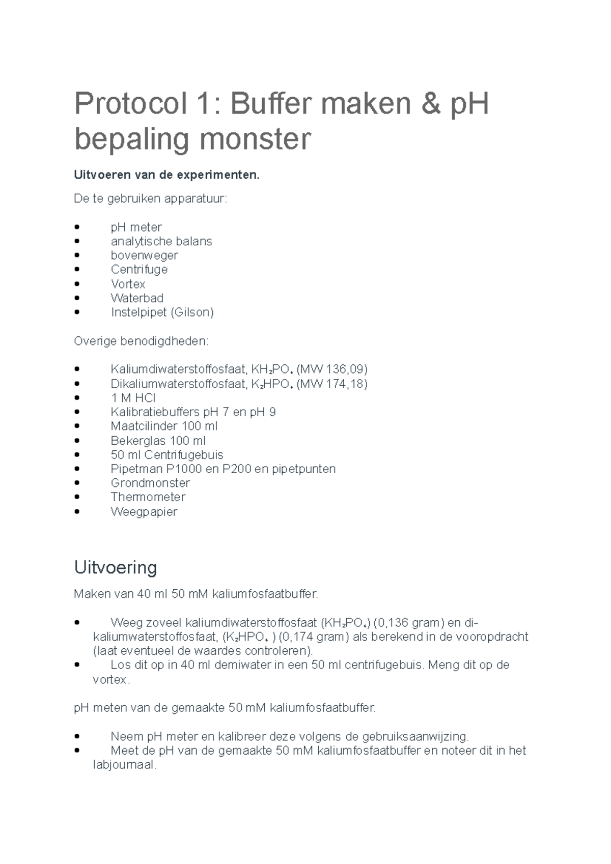 Protocol 1: Buffer Preparations & pH Measurements - 21SEP20 - Studeersnel