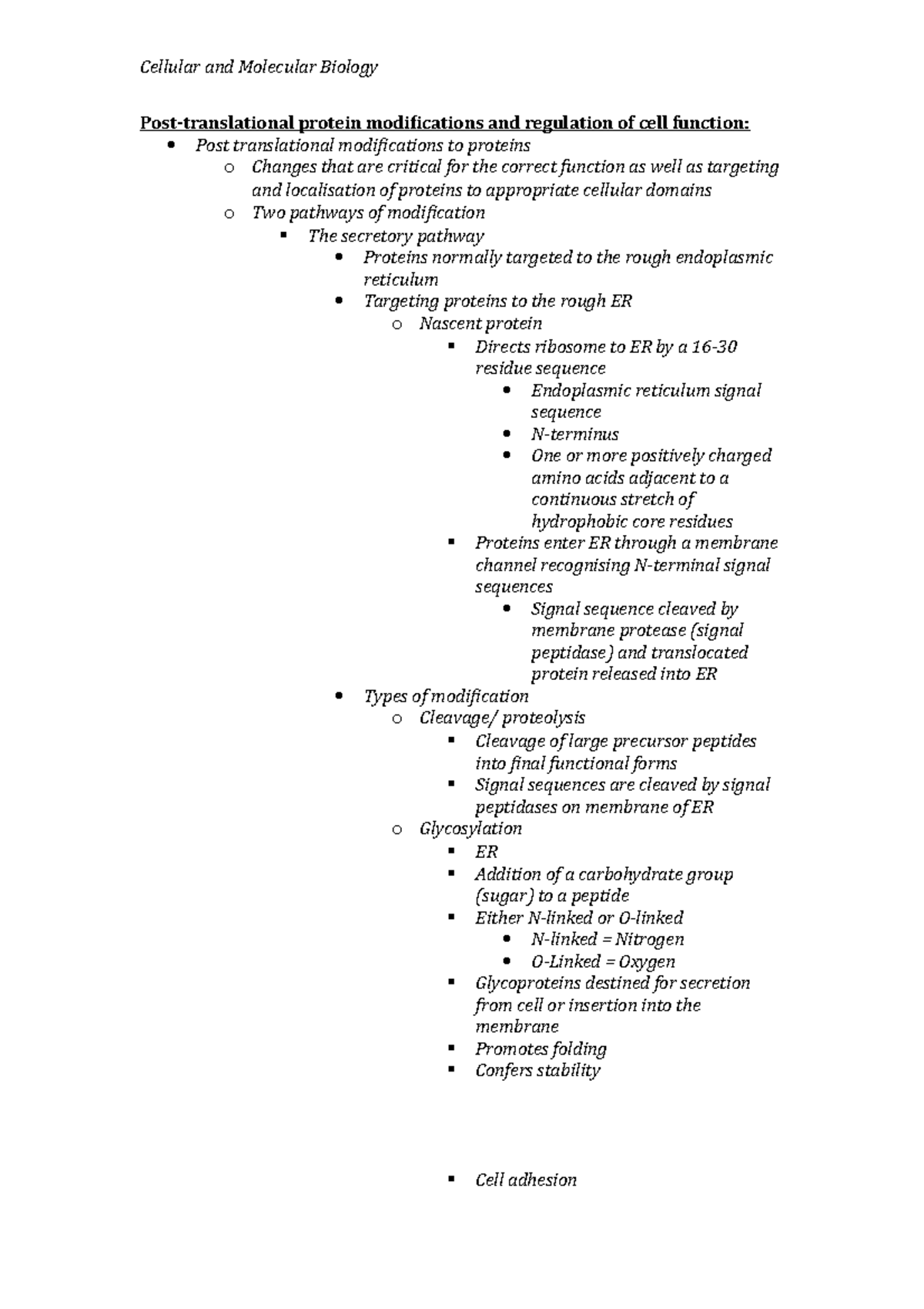 Post-translation modification Lecture Notes - Cellular and Molecular ...