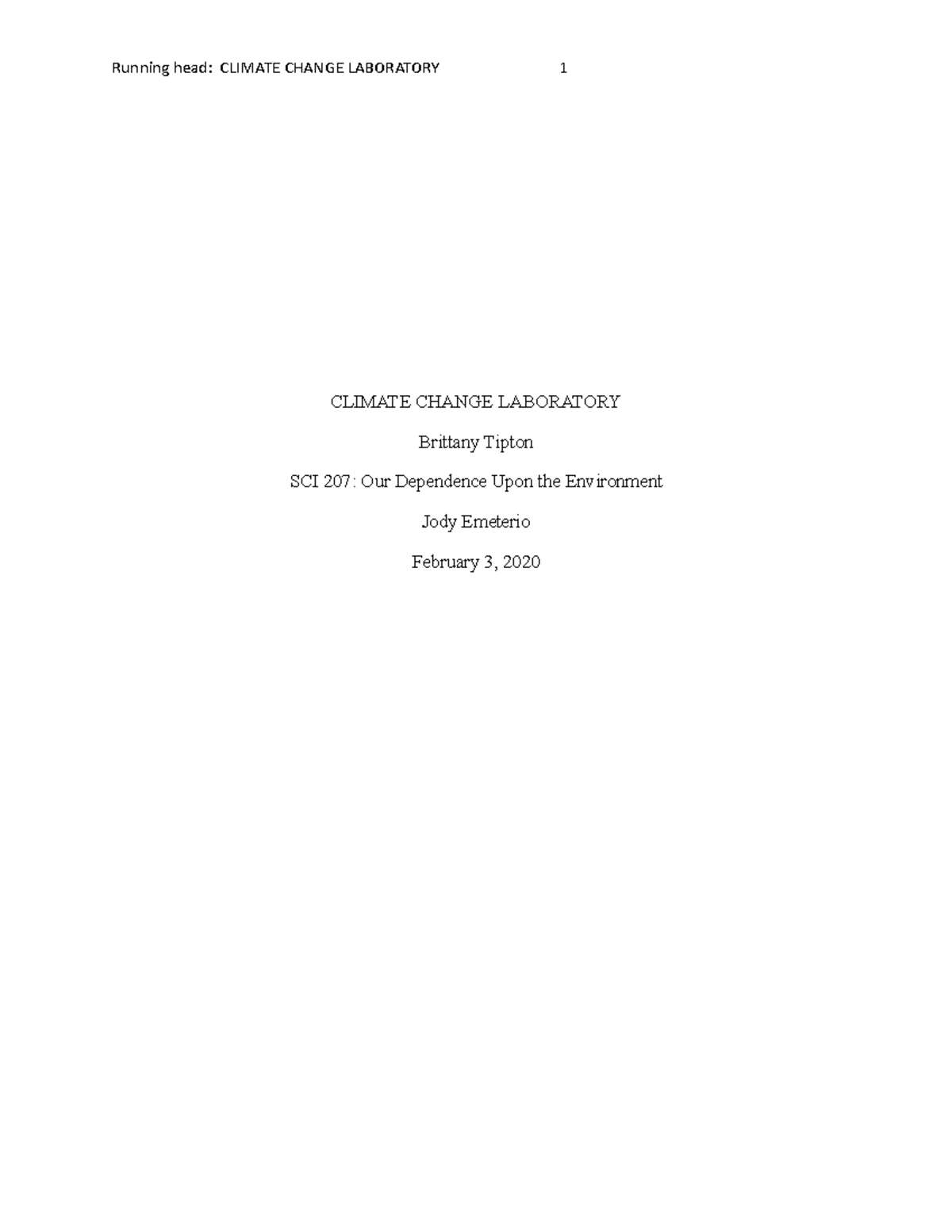 SCI 207: Climate Change Lab Report - Week Four Activities & Results ...