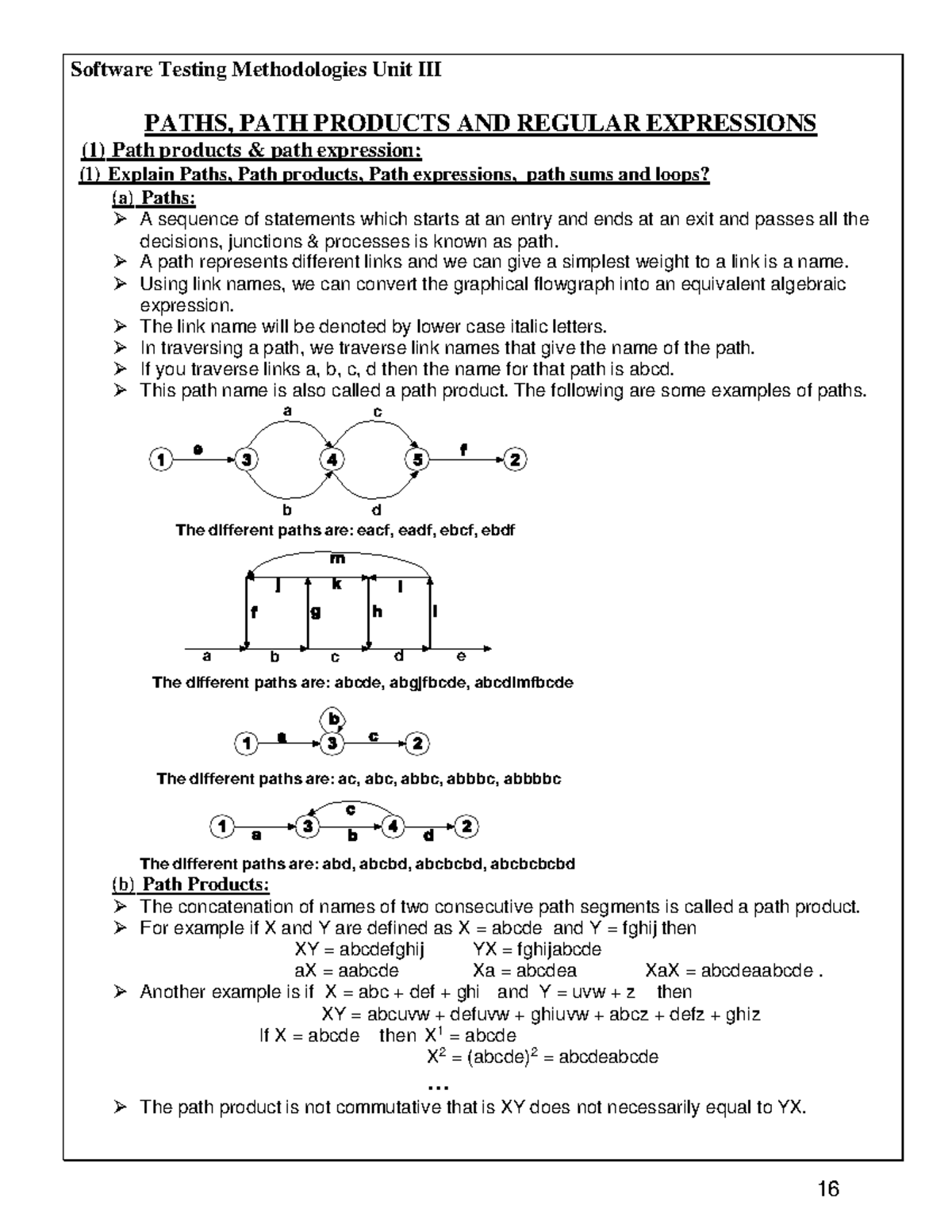 Software Testing Methodologies Unit 3: Path Products & Expressions ...
